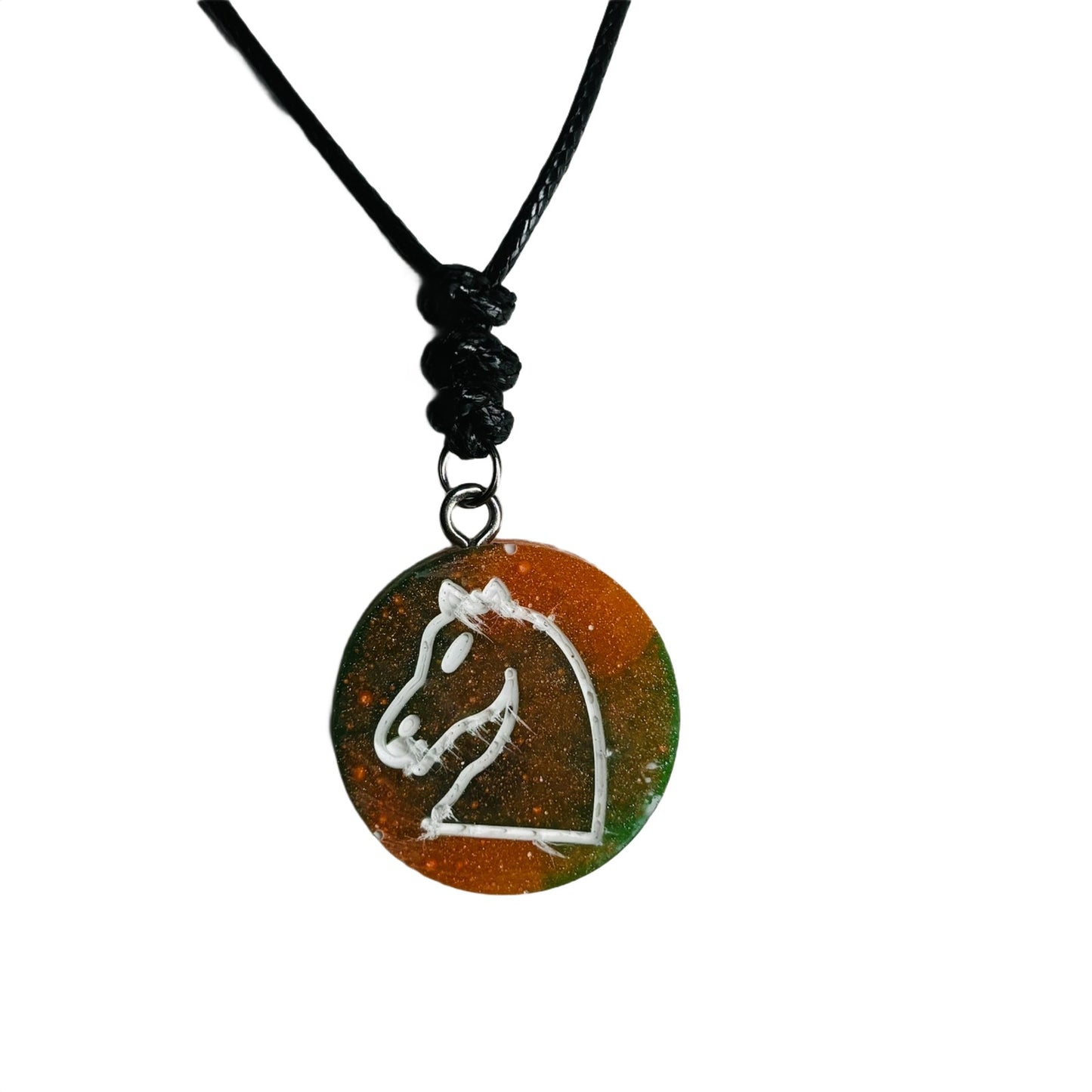 Orange Green Mesh Knight - Handmade Resin Chess Necklace