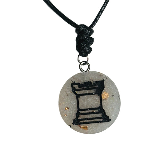 White Crystal Rook - Handmade Resin Chess Necklace