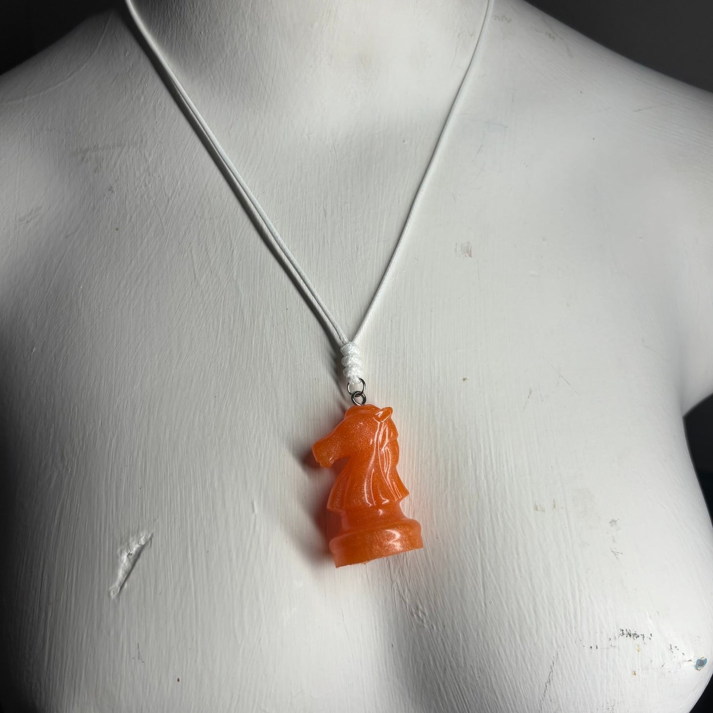 Orange Knight - Handmade Resin Chess Necklace