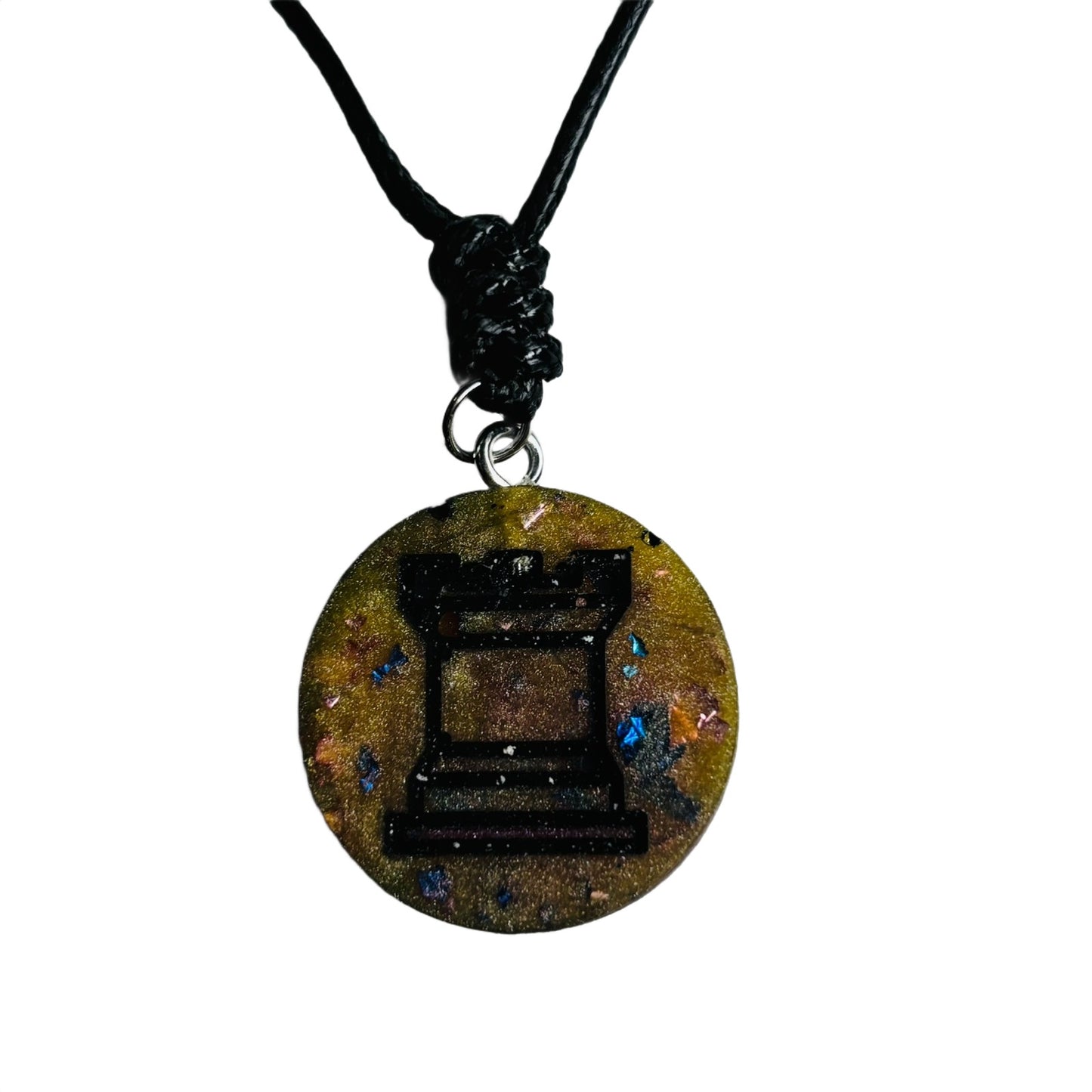 Dark Crystal Yellow Rook - Handmade Resin Chess Necklace