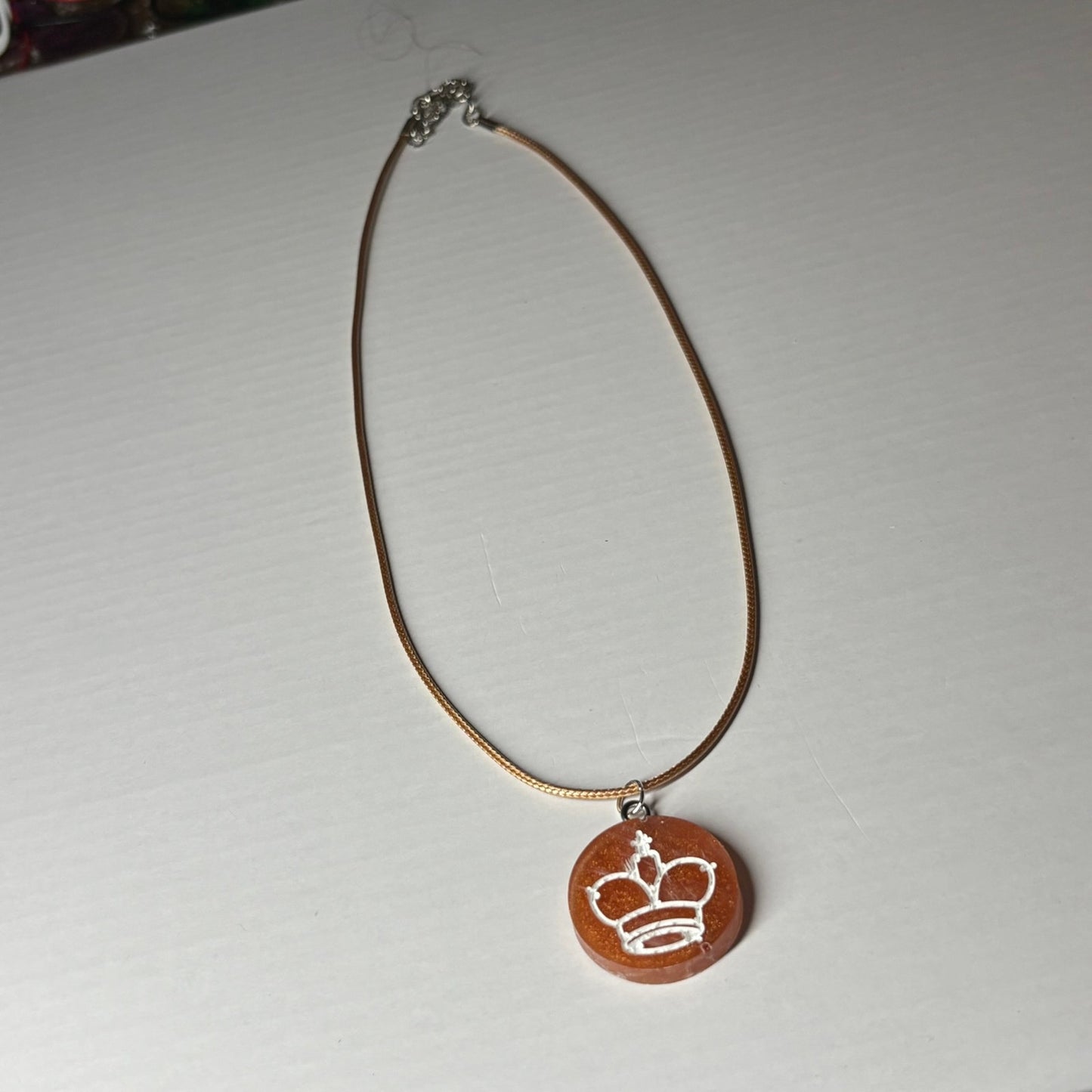 Dark Orange King - Handmade Resin Chess Necklace
