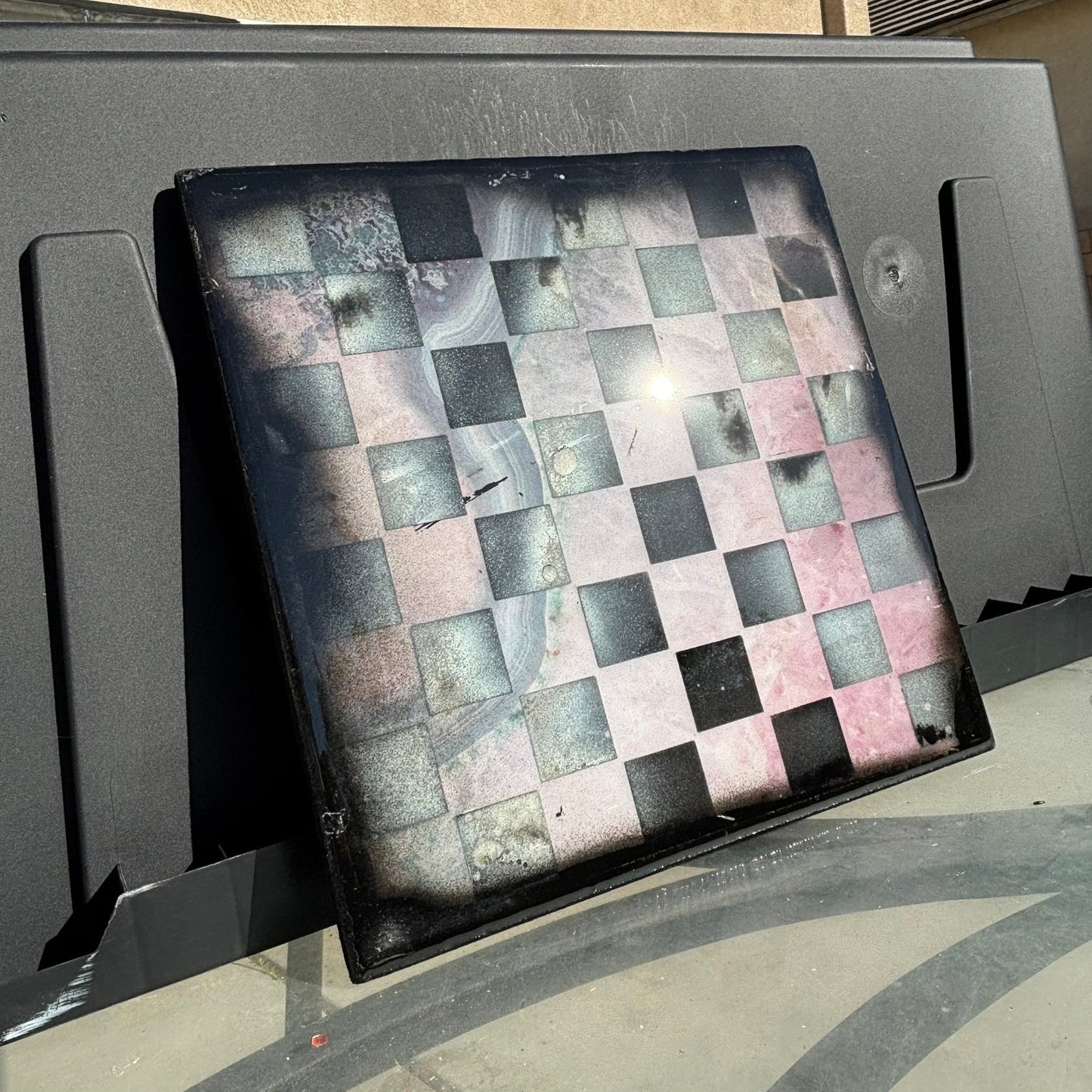 Pink Swirl Marble Style - Resin Coated Chess Board