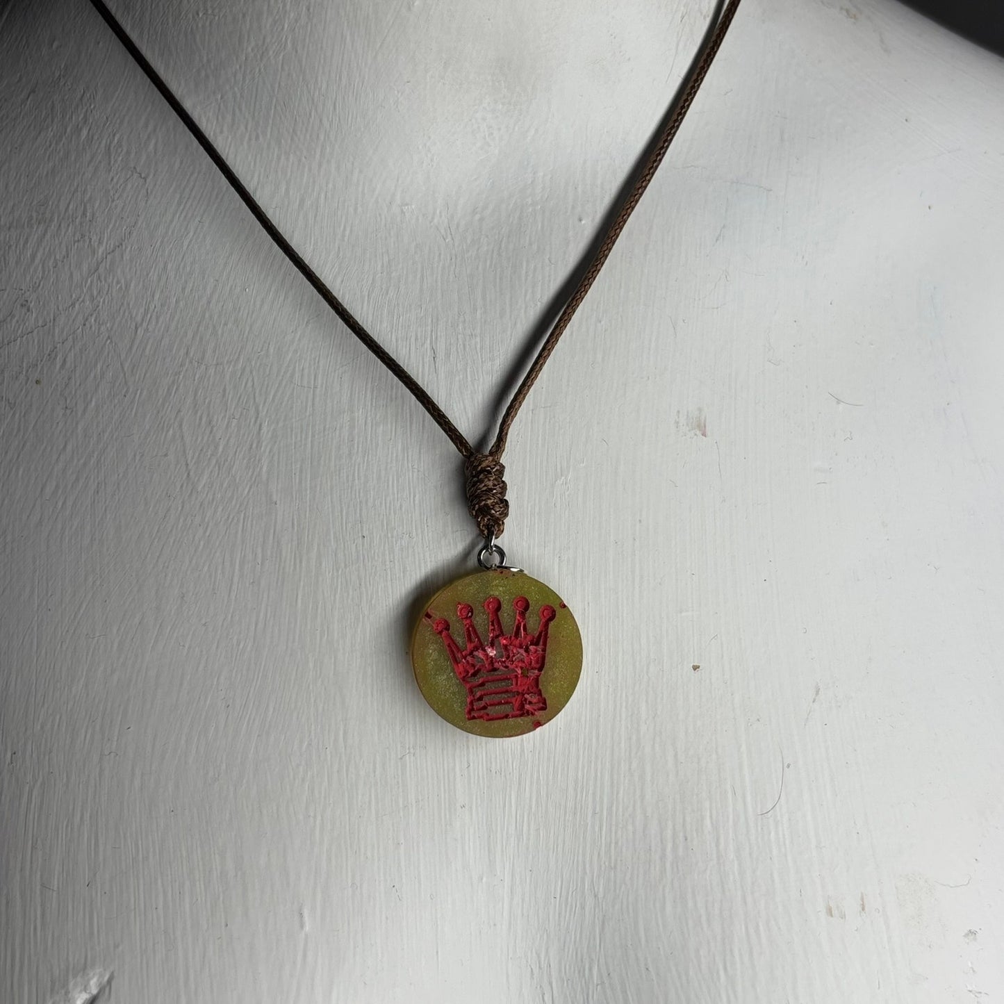 Vintage Red Print King - Handmade Resin Chess Necklace
