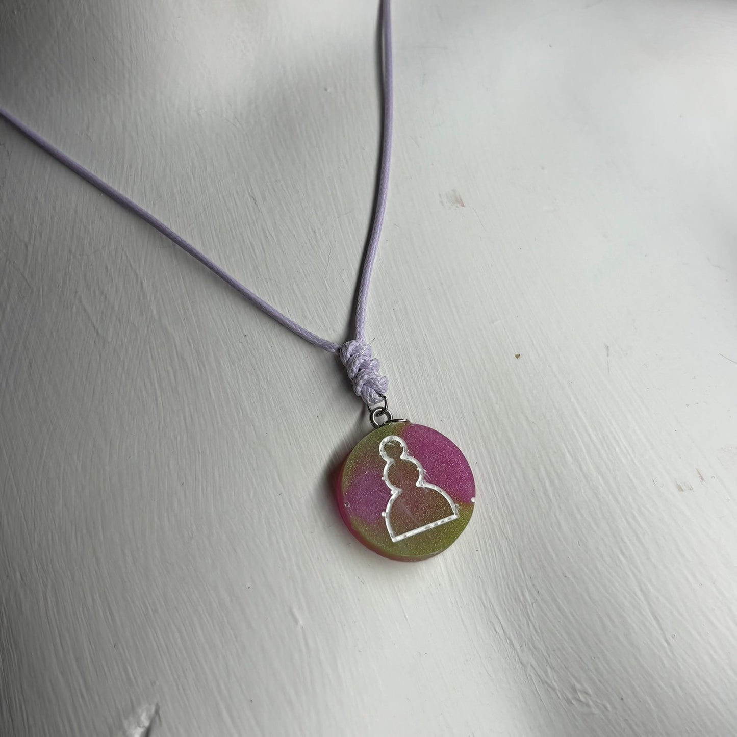 Pink Mesh Pawn - Handmade Resin Chess Necklace