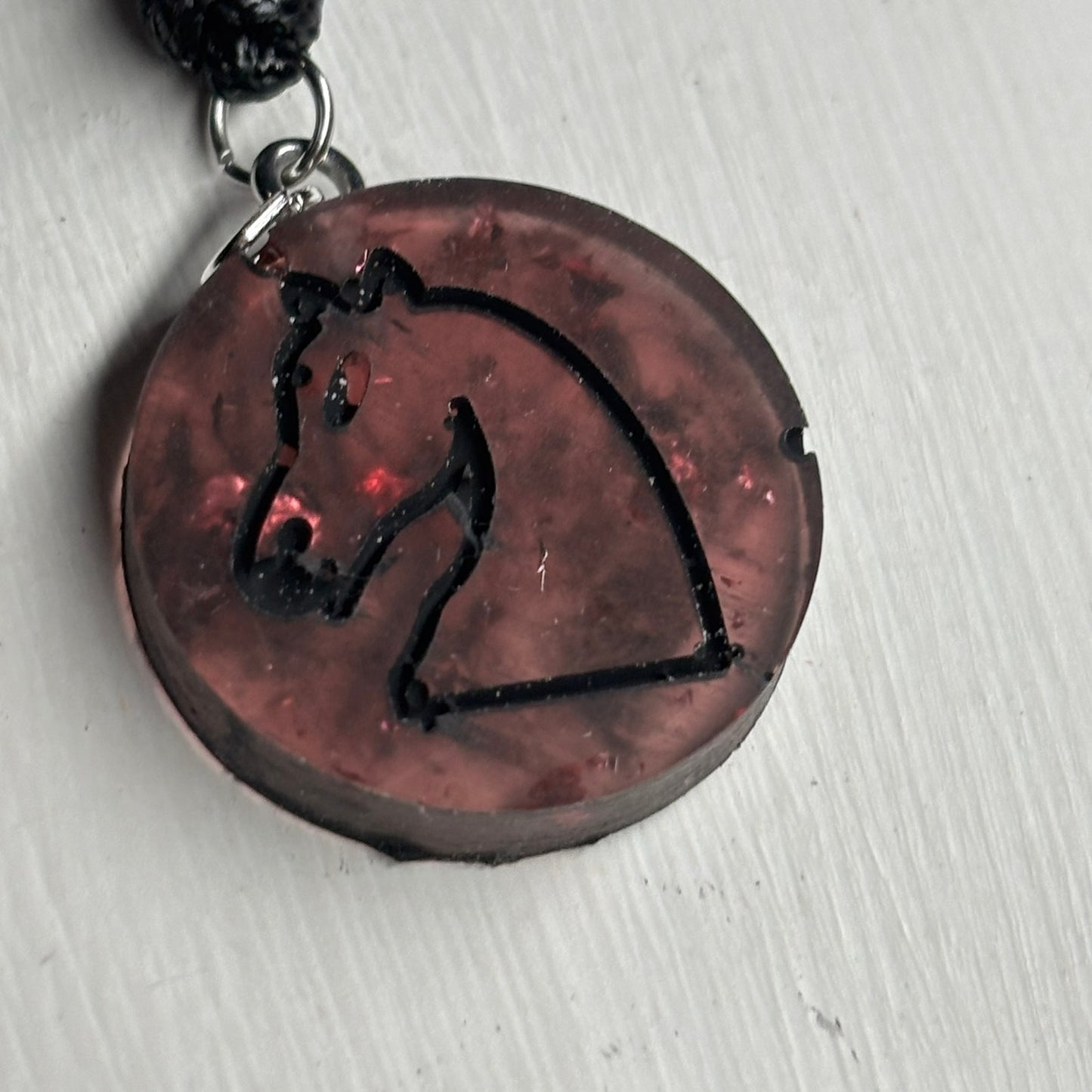 Coffee Red Knight - Handmade Resin Chess Necklace
