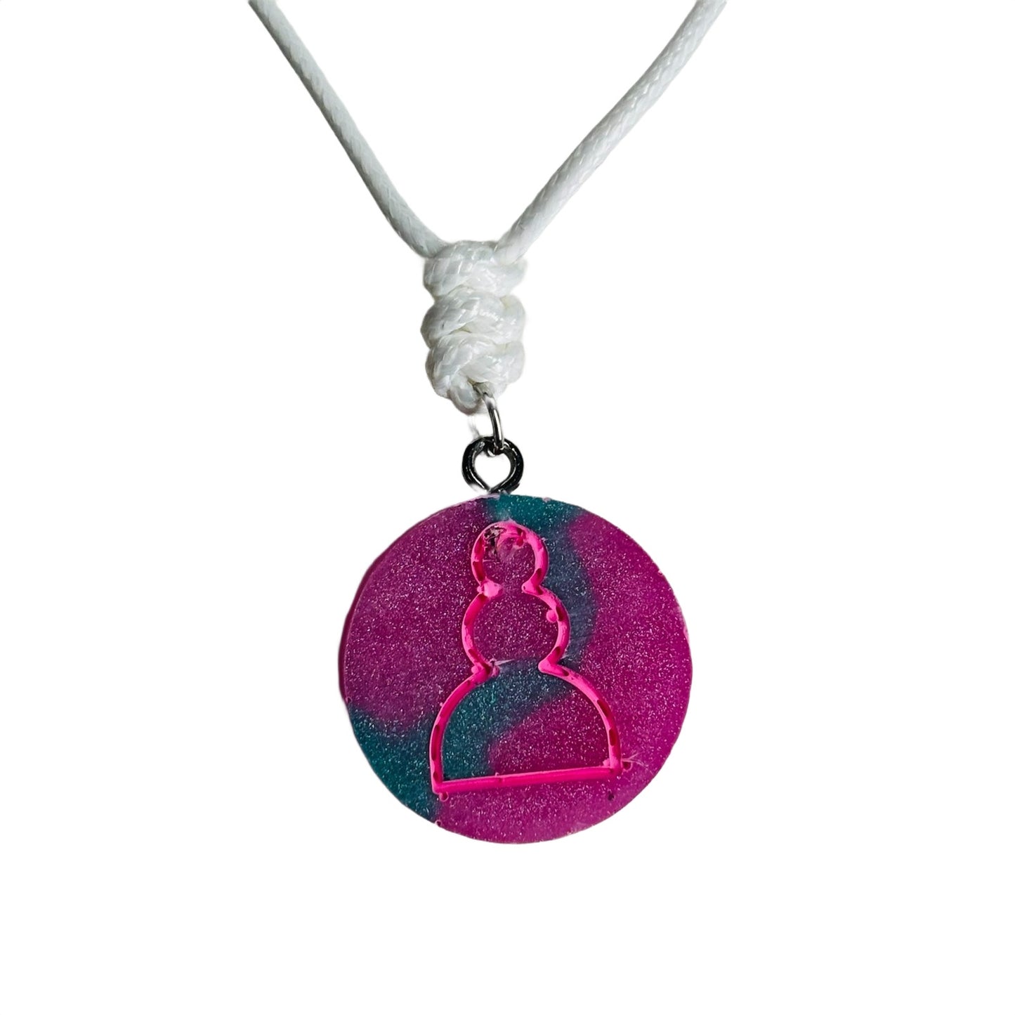 Pink Swirl Pawn - Handmade Resin Chess Necklace