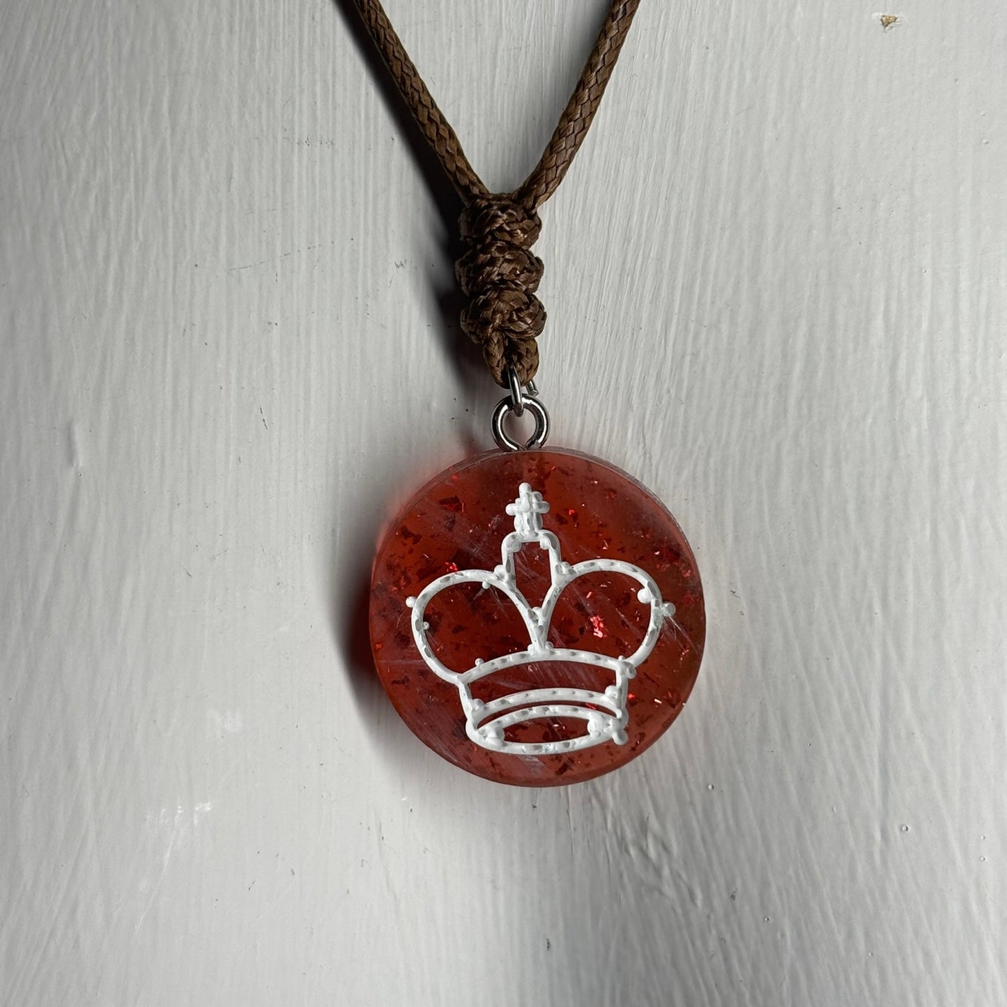 Flakey red King - Handmade Resin Chess Necklace