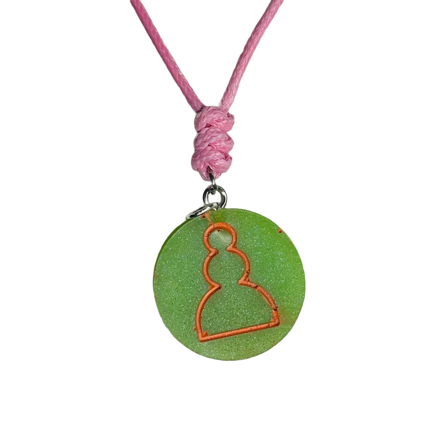 Pink Green Pawn - Handmade Resin Chess Necklace