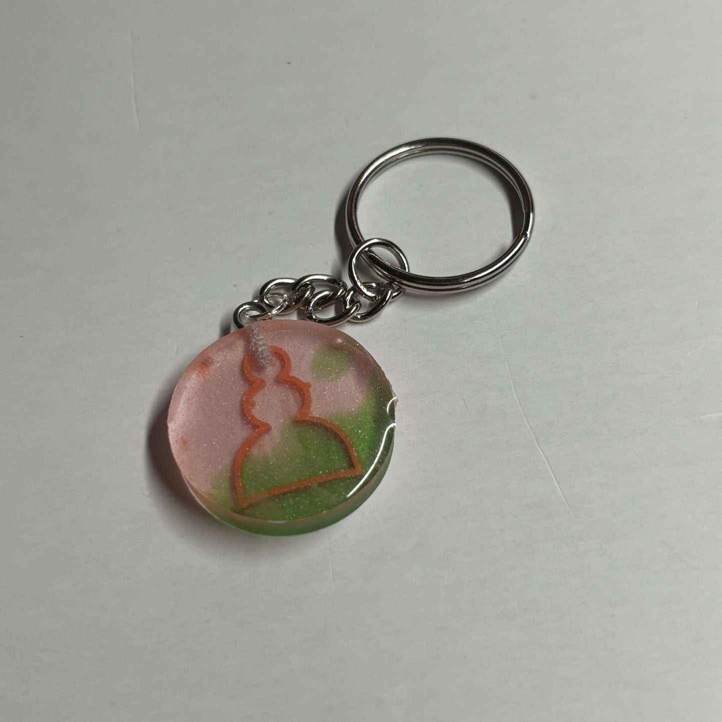 Green Pink Smoosh - Handmade Resin Keychain - Flat Edition