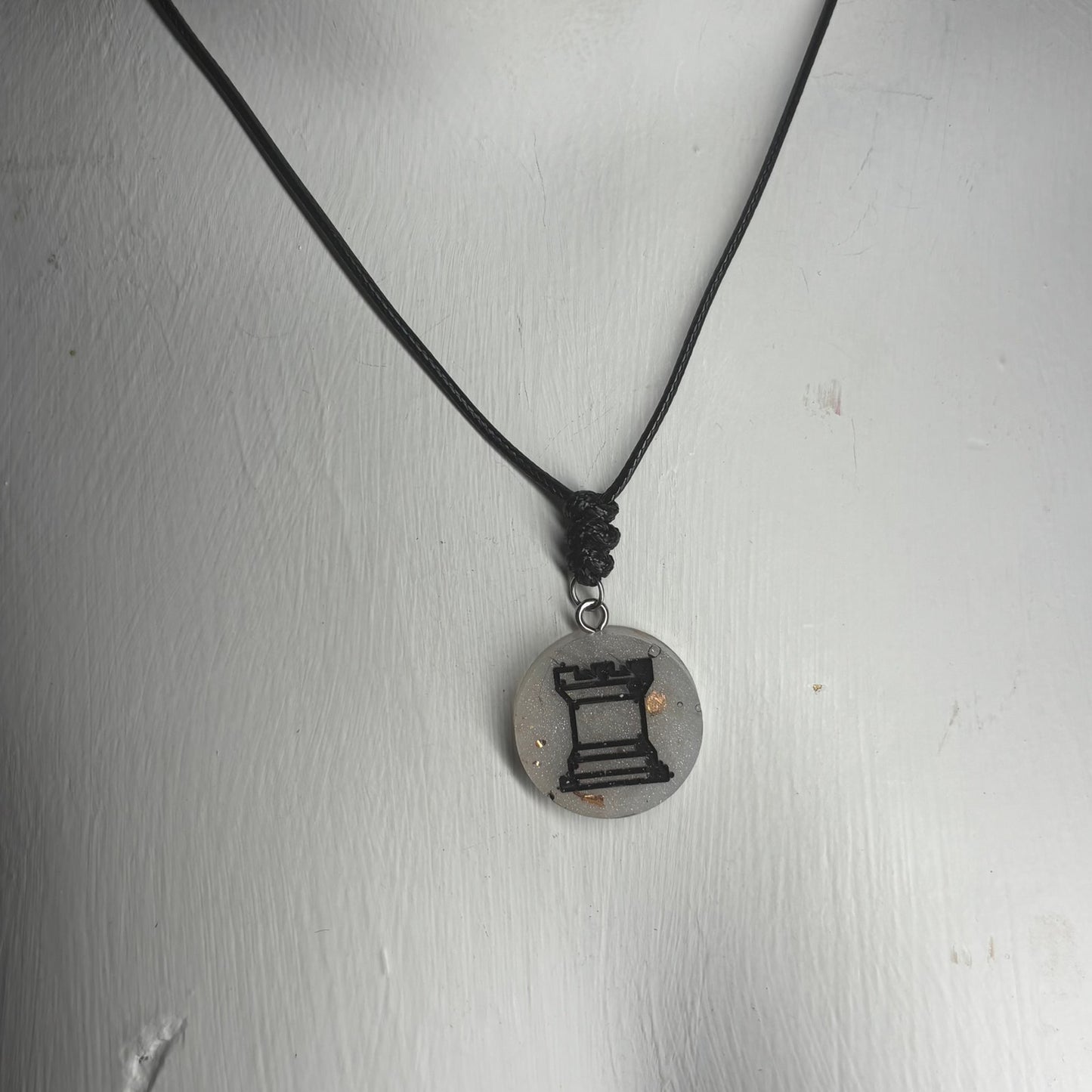 White Crystal Rook - Handmade Resin Chess Necklace