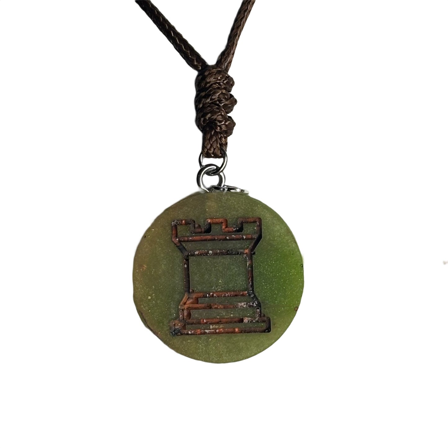 Classic Green Rook - Handmade Resin Chess Necklace