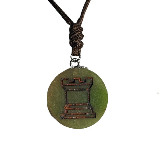 Classic Green Rook - Handmade Resin Chess Necklace