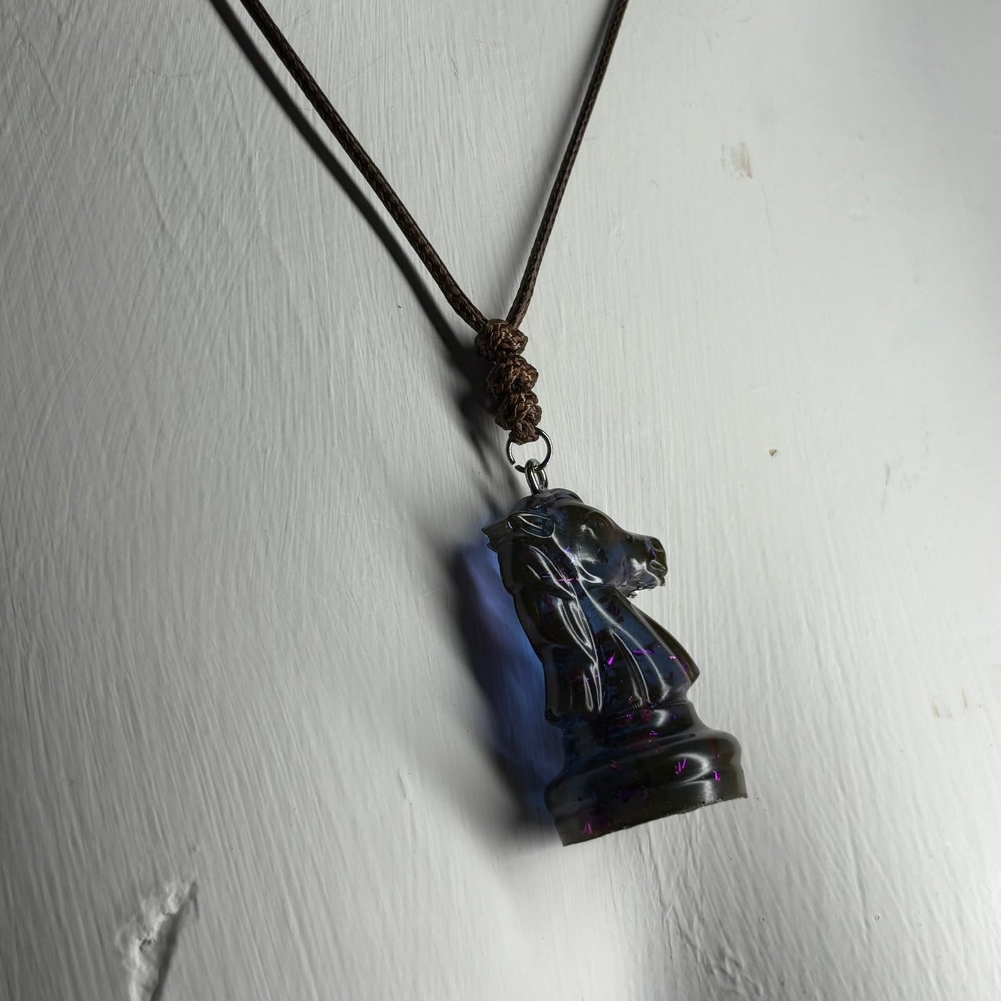 Transparent Blue Knight - Handmade Resin Chess Necklace