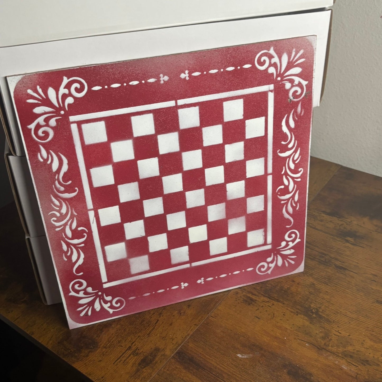Red & White - Painted Chess Board