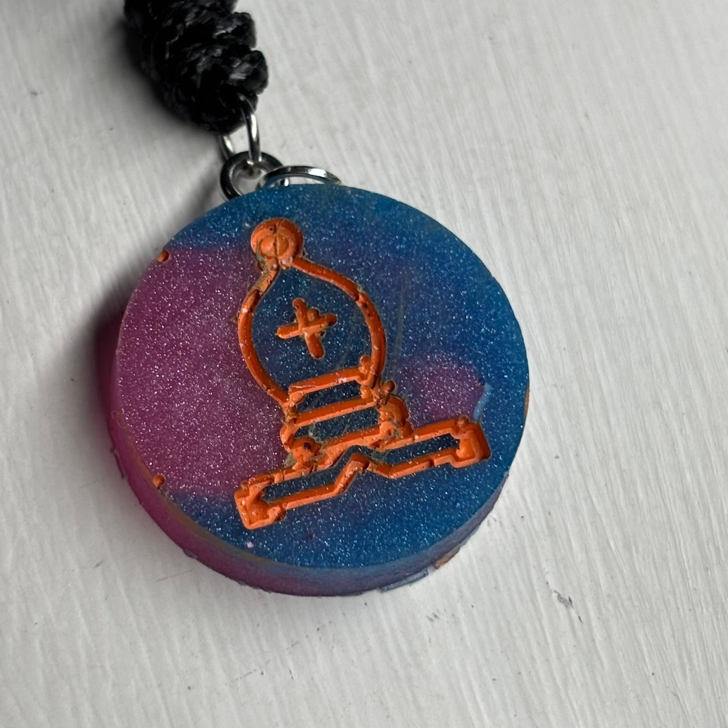 Blue & Pink Bishop - Handmade Resin Chess Necklace