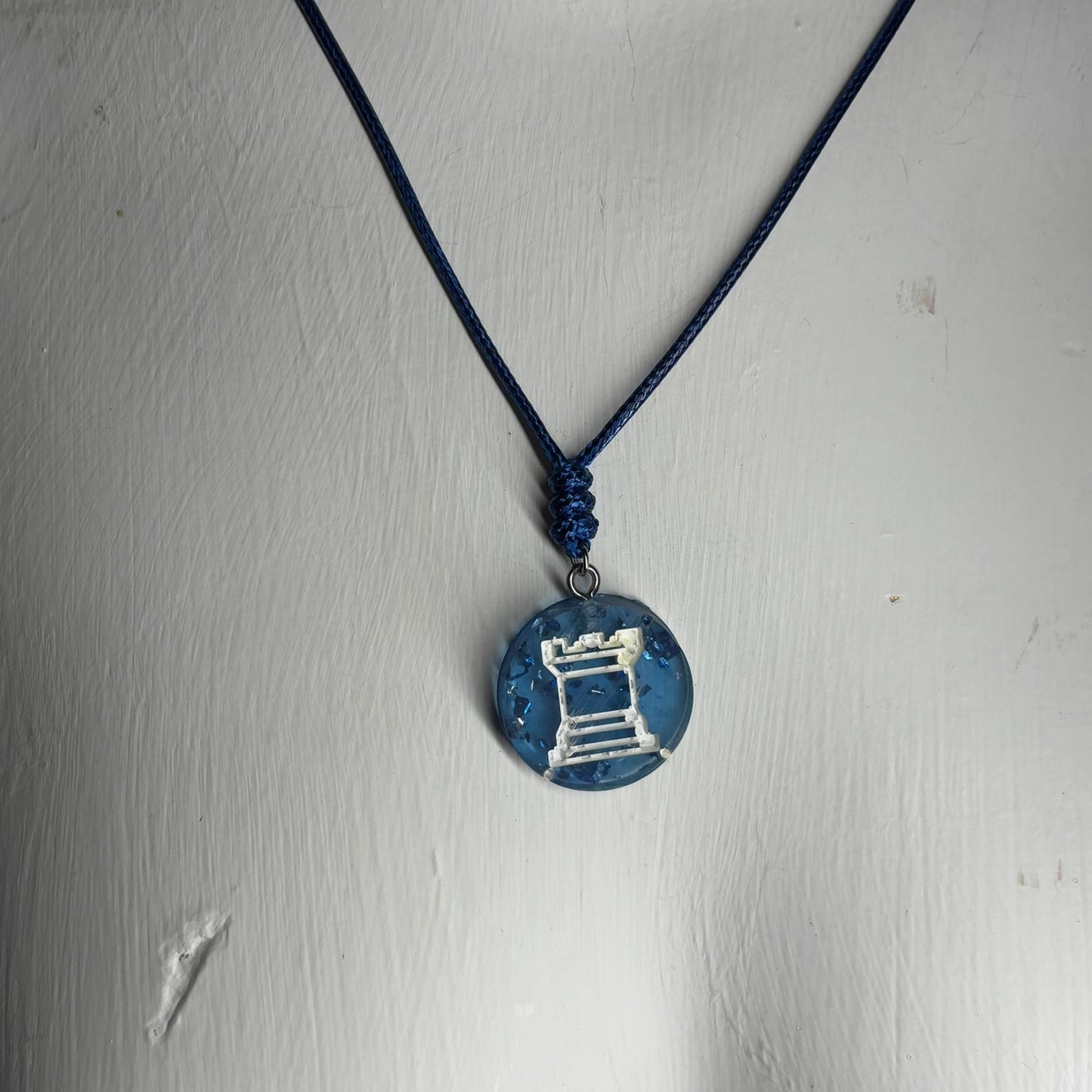 Blue Translucent Rook - Handmade Resin Chess Necklace