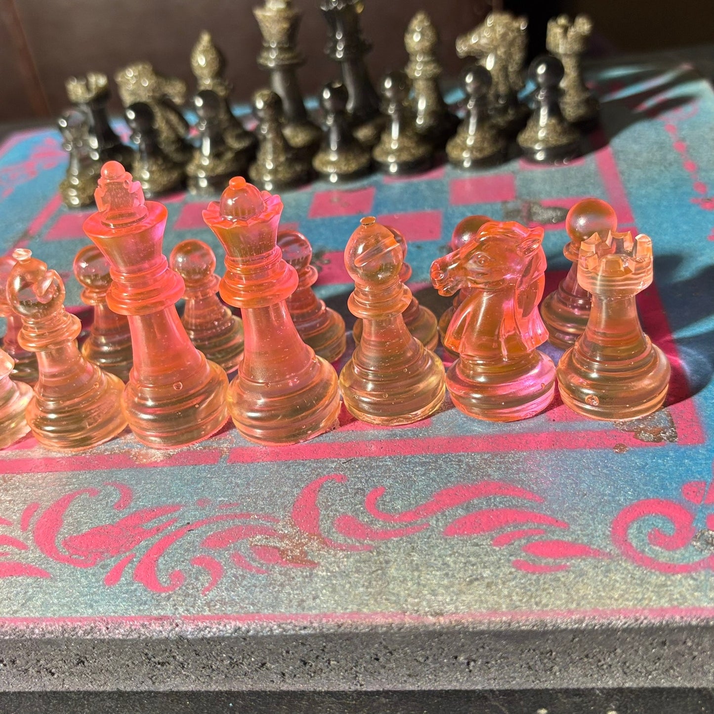 Sky Blue Pink- Painted Chess Set