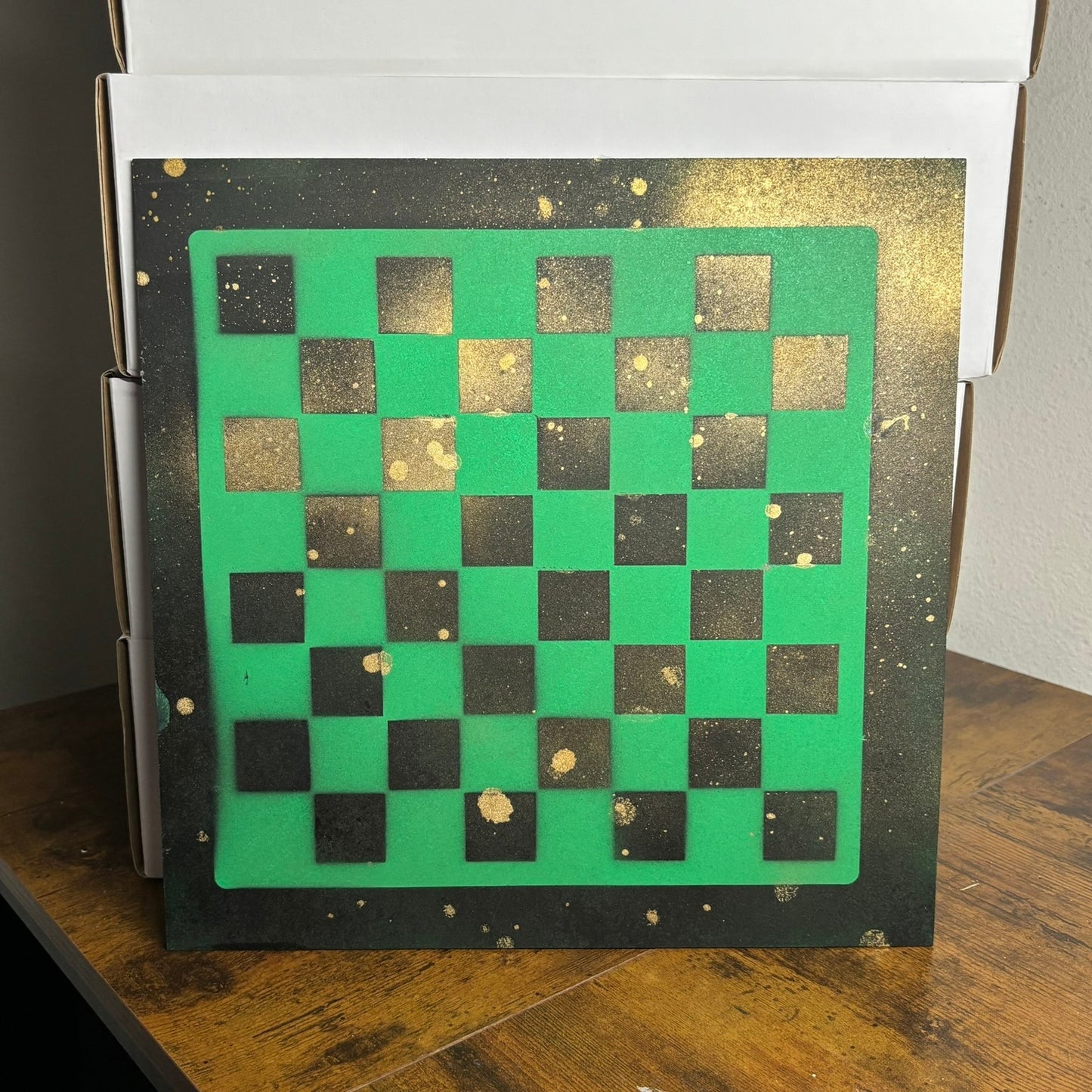 Golden Green & Black - Painted Chess Board