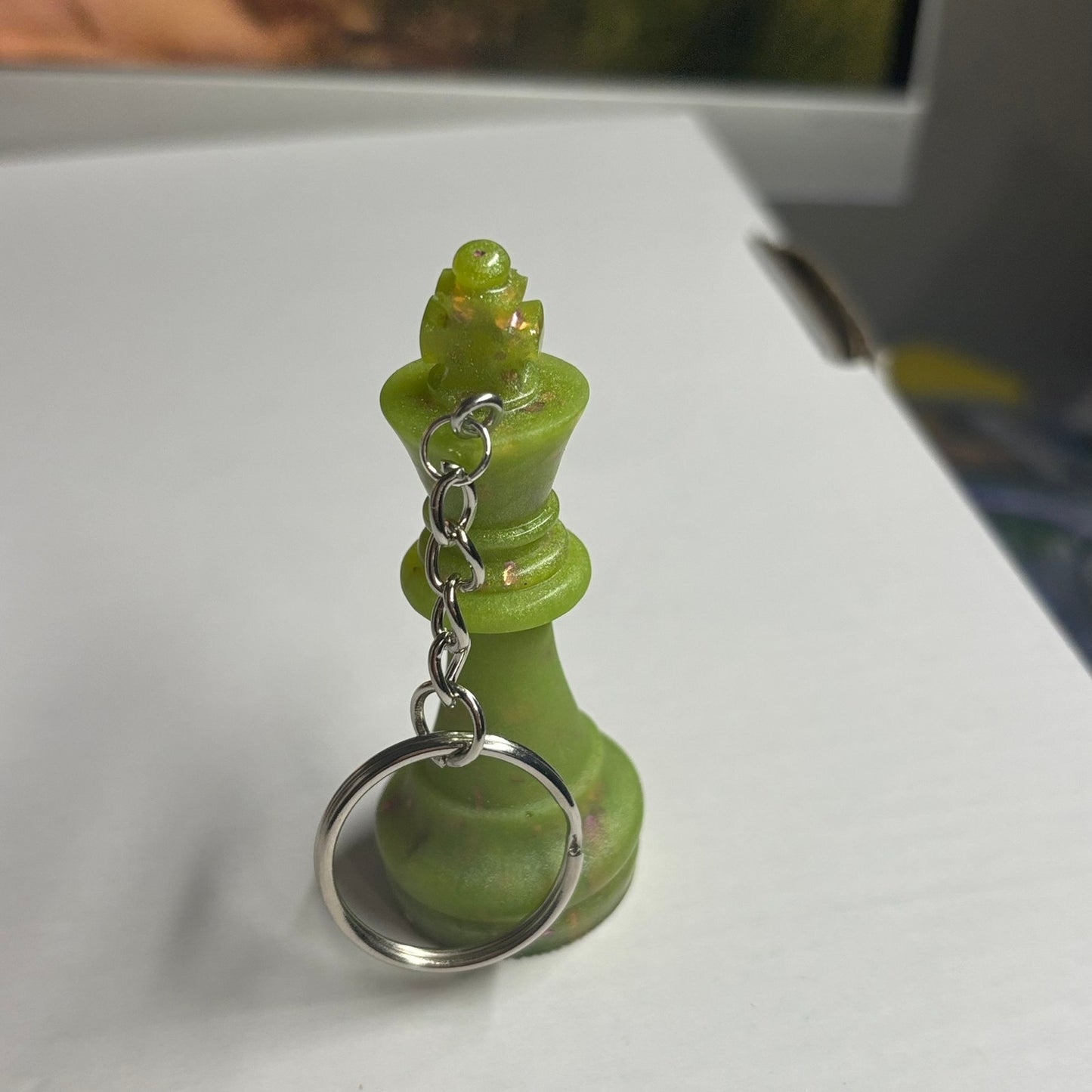 Green Pink Sparkle King - Handmade Resin Keychain