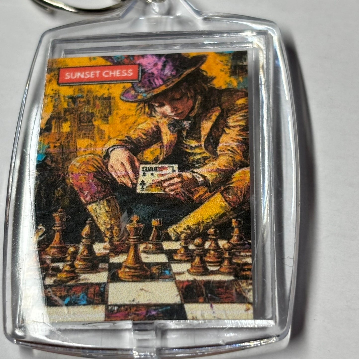 Pondering The Game - Sunset Chess Photo Keychain