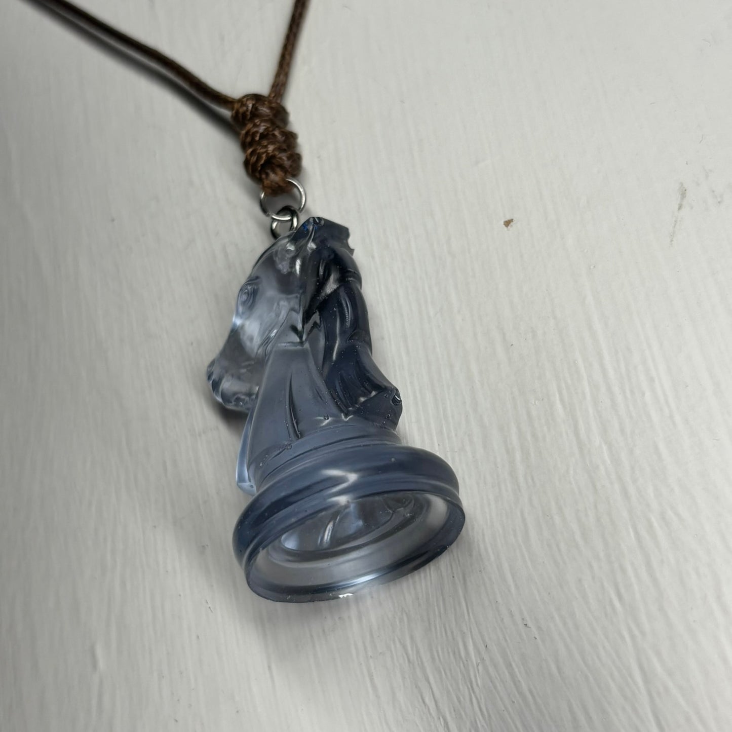 Transparent Simple Blue Knight - Handmade Resin Chess Necklace