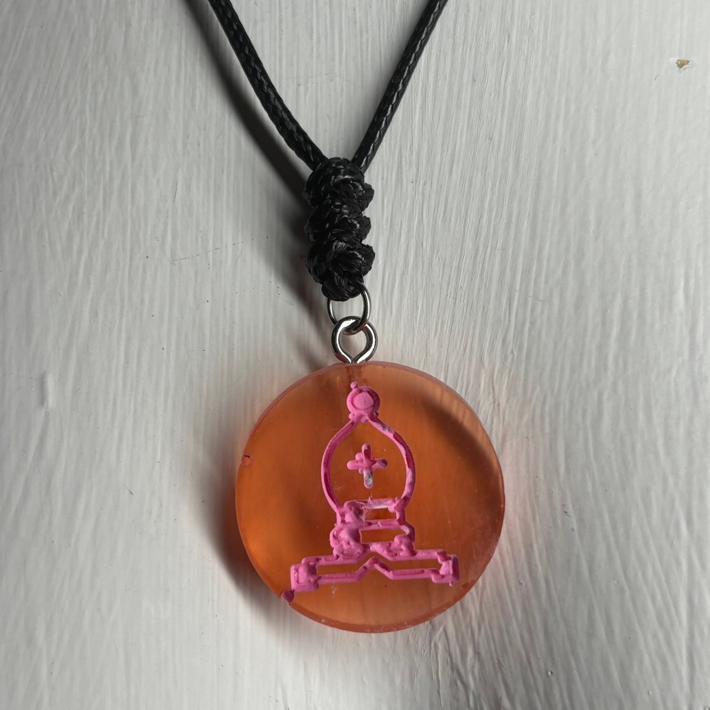 Pink Vintage Bishop - Handmade Resin Chess Necklace