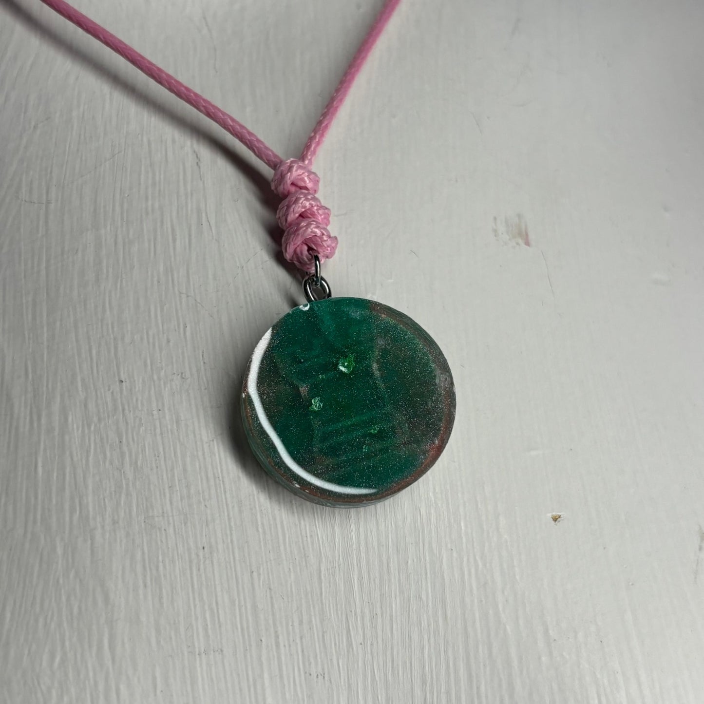 Pearl Green Rook - Handmade Resin Chess Necklace