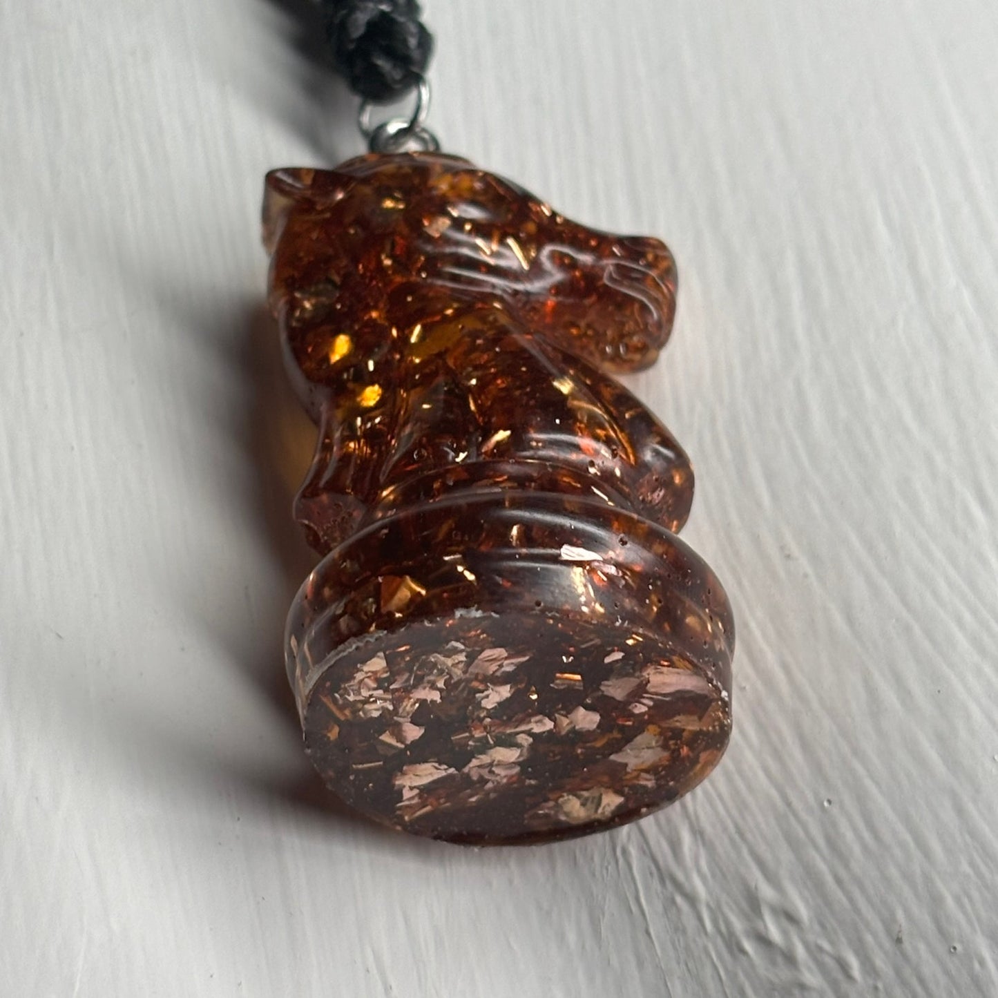 Dark Amber Knight - Handmade Resin Chess Necklace