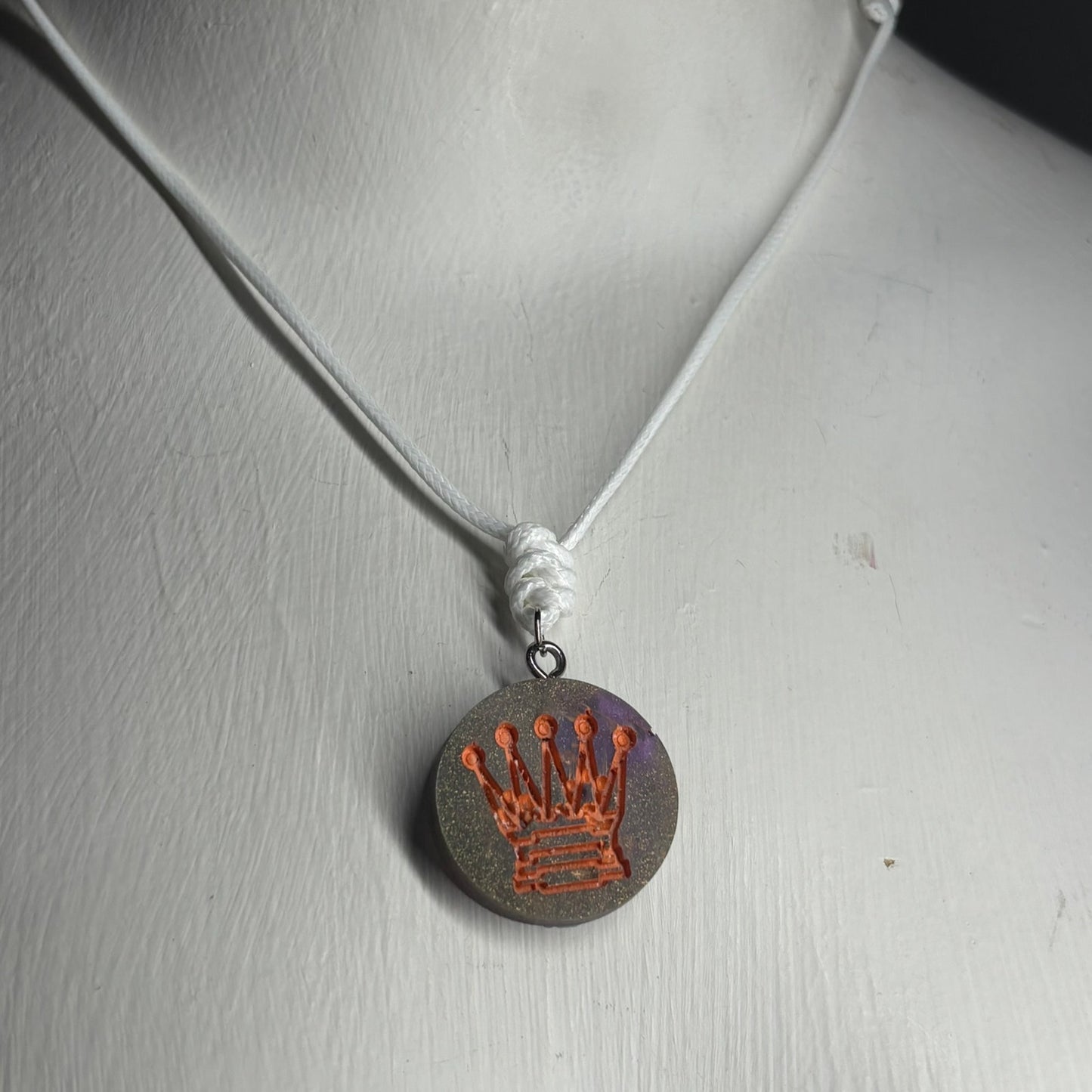Orange Print Queen - Handmade Resin Chess Necklace