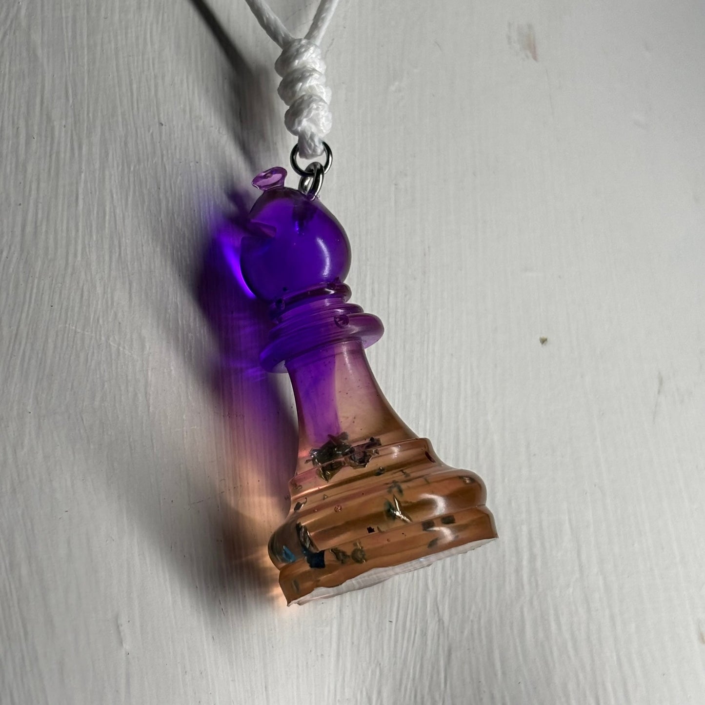 Vintage Void Purple Bishop - Handmade Resin Chess Necklace