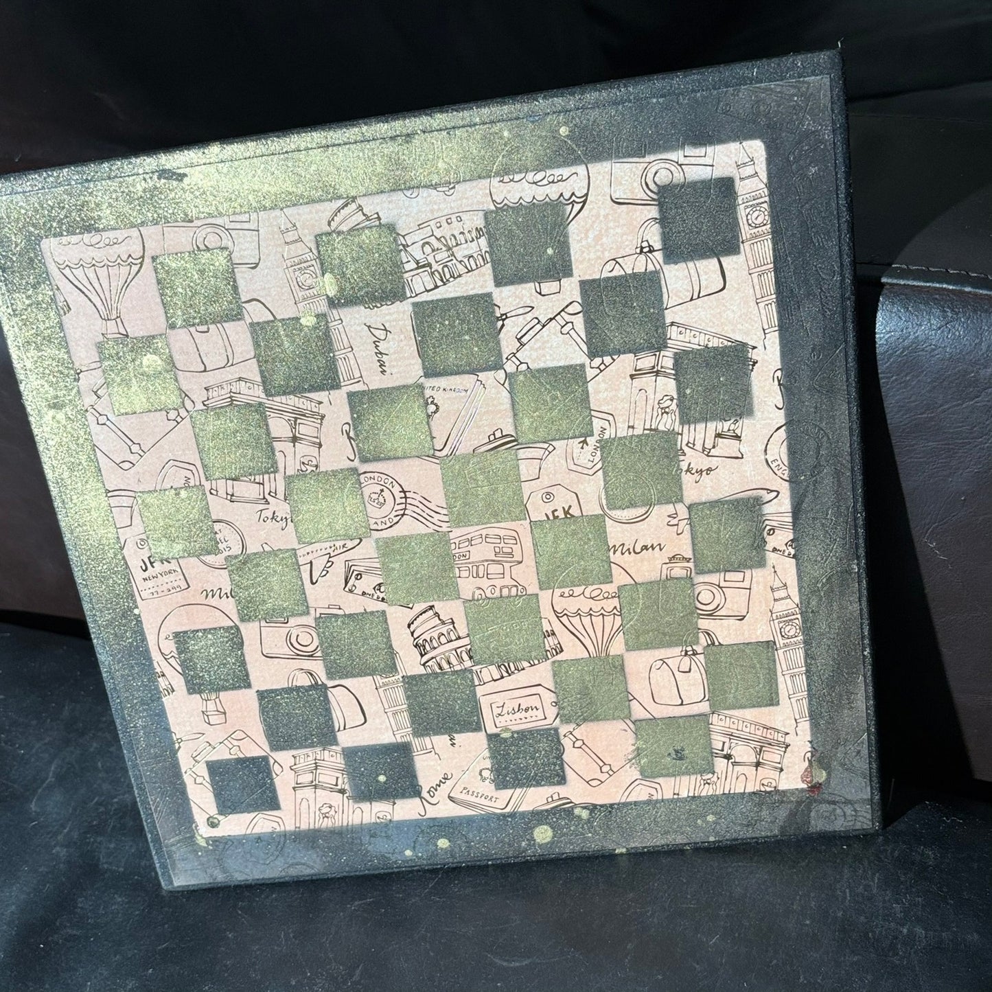 Gold Outline Peach- Scrapbook Chess Board