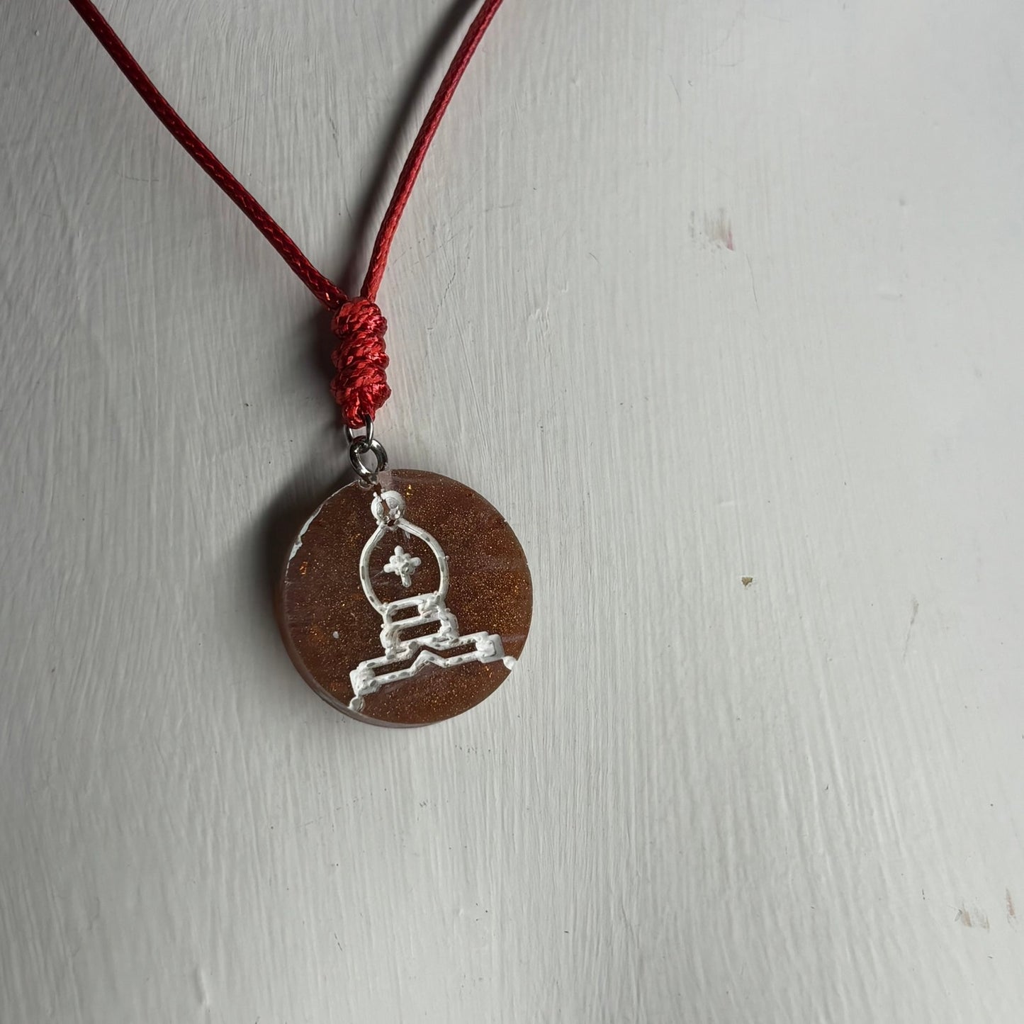 Dark Orange Bishop - Handmade Resin Chess Necklace