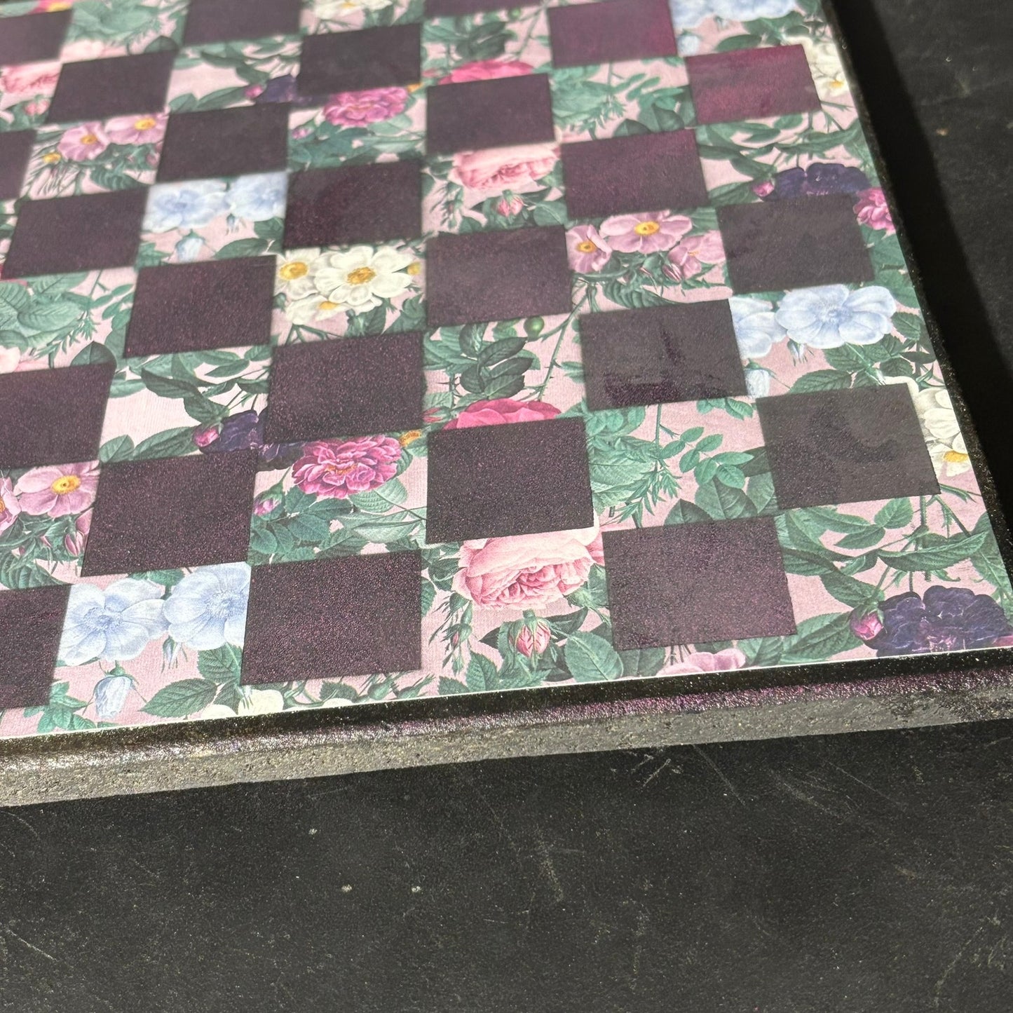 Pink & Green Flowers - Scrapbook Chess Board