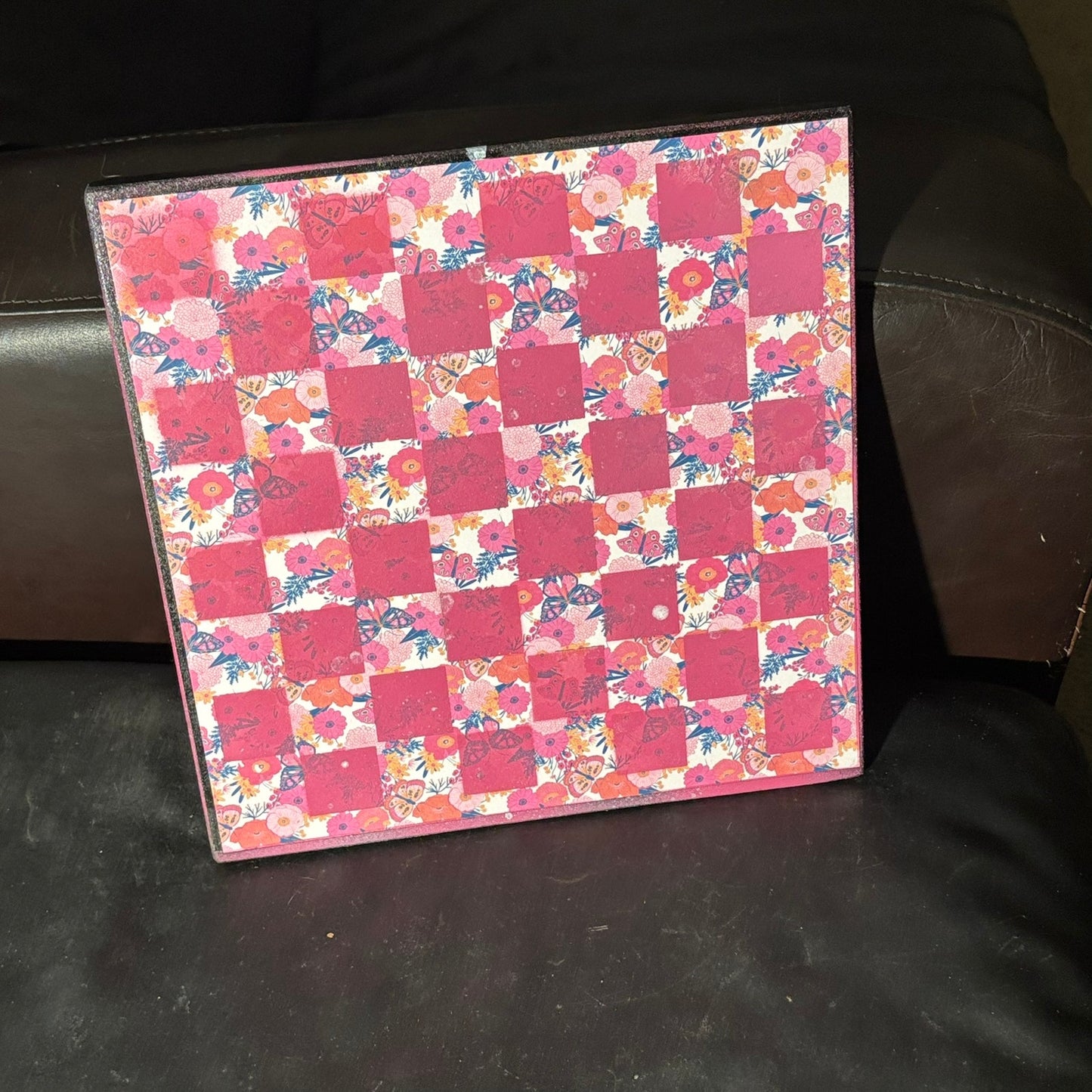 Pink Butterfly Flowers - Scrapbook Chess Board
