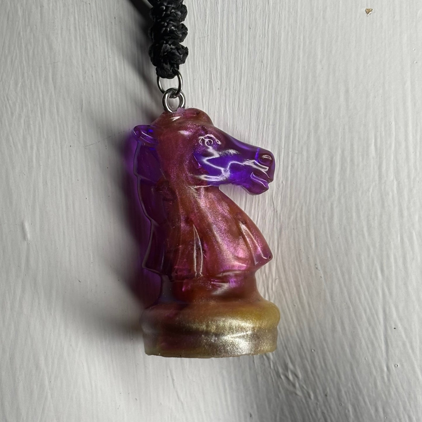Purple Fluid Knight- Handmade Resin Chess Necklace