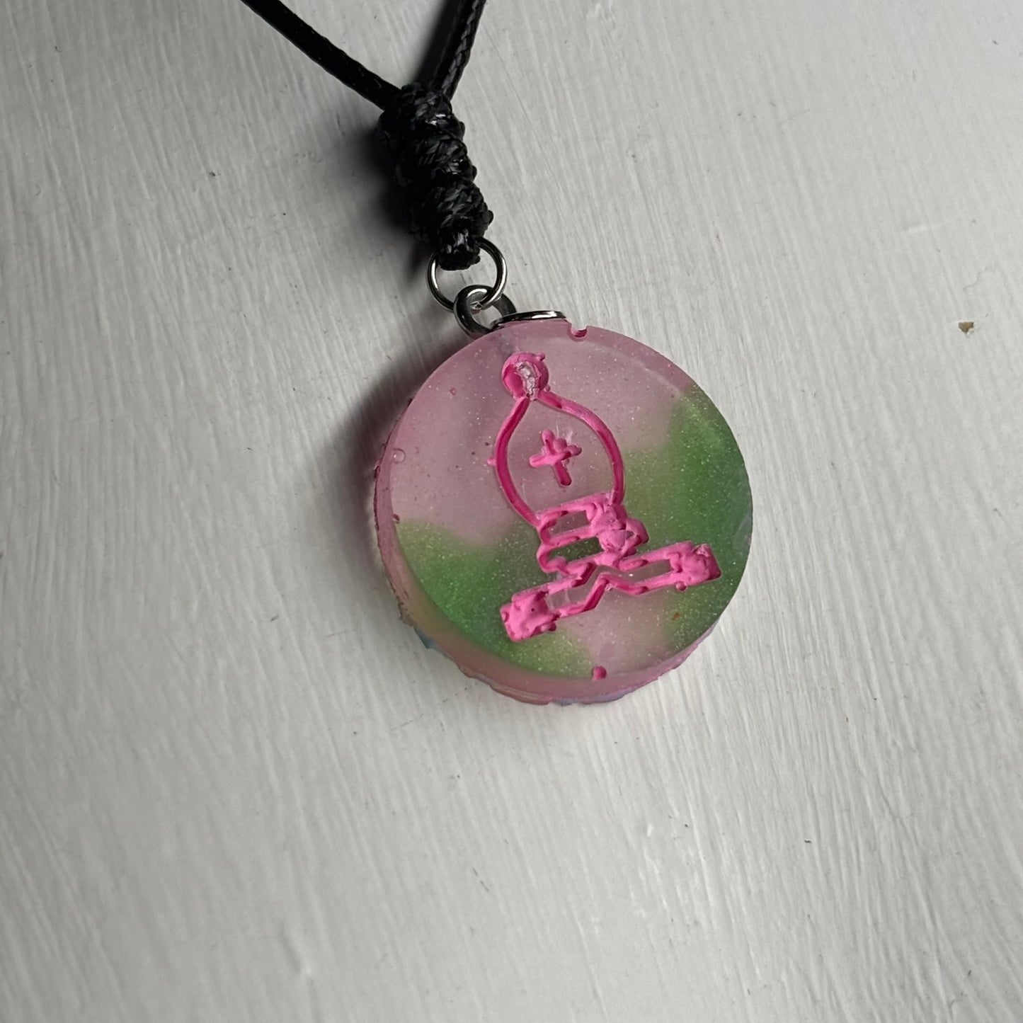 Vibrant Pink Bishop - Handmade Resin Chess Necklace