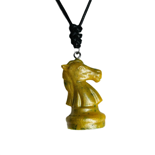Yellow Crystal Knight - Handmade Resin Chess Necklace