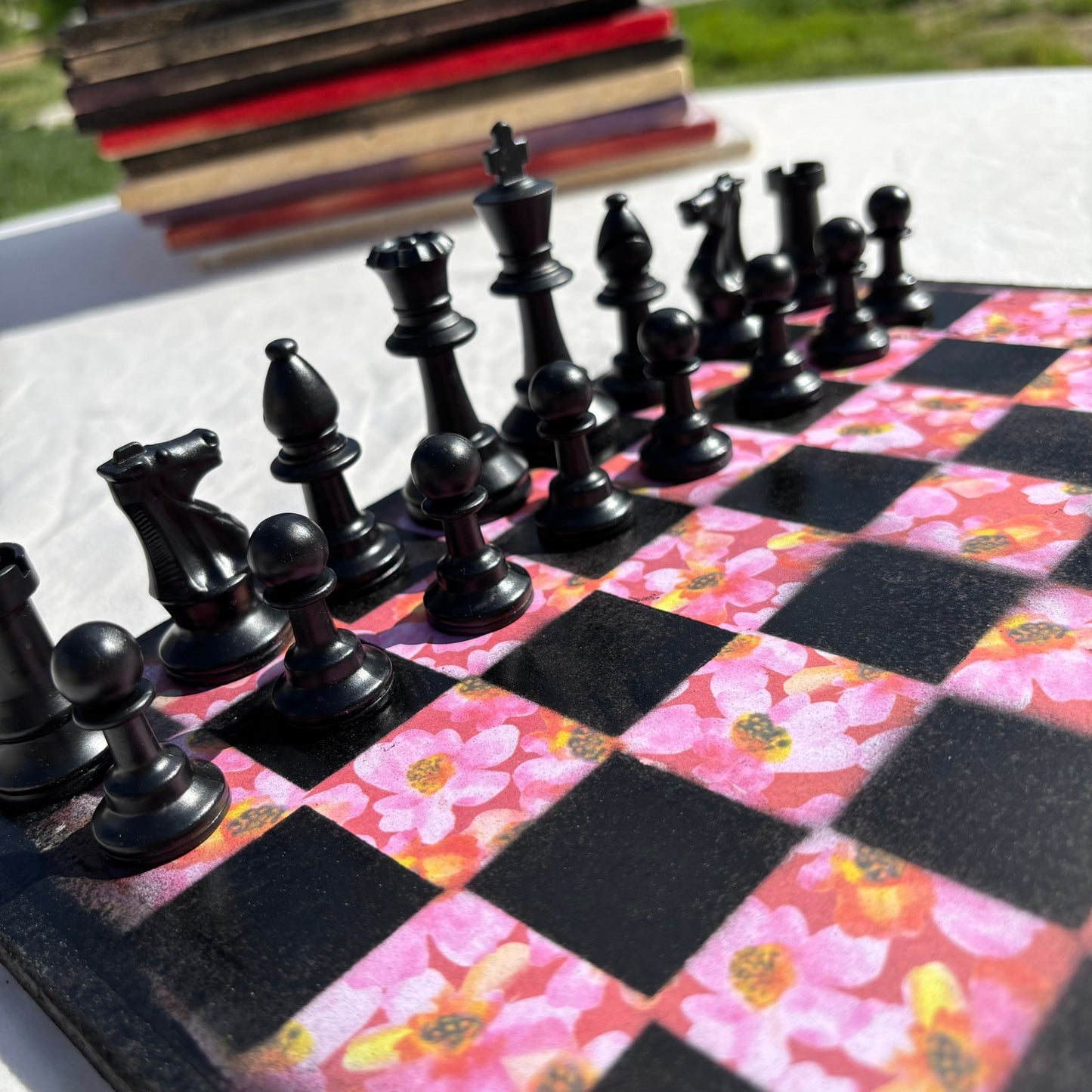 Pink Flowers - Scrapbook Chess Set