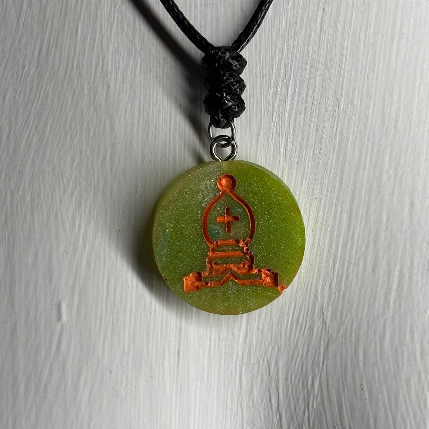 Orange Swamp Bishop - Handmade Resin Chess Necklace