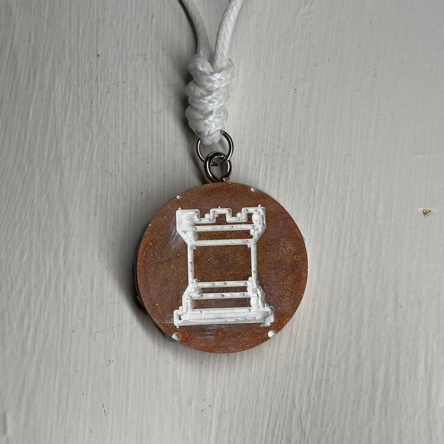 Cream Brown Rook - Handmade Resin Chess Necklace