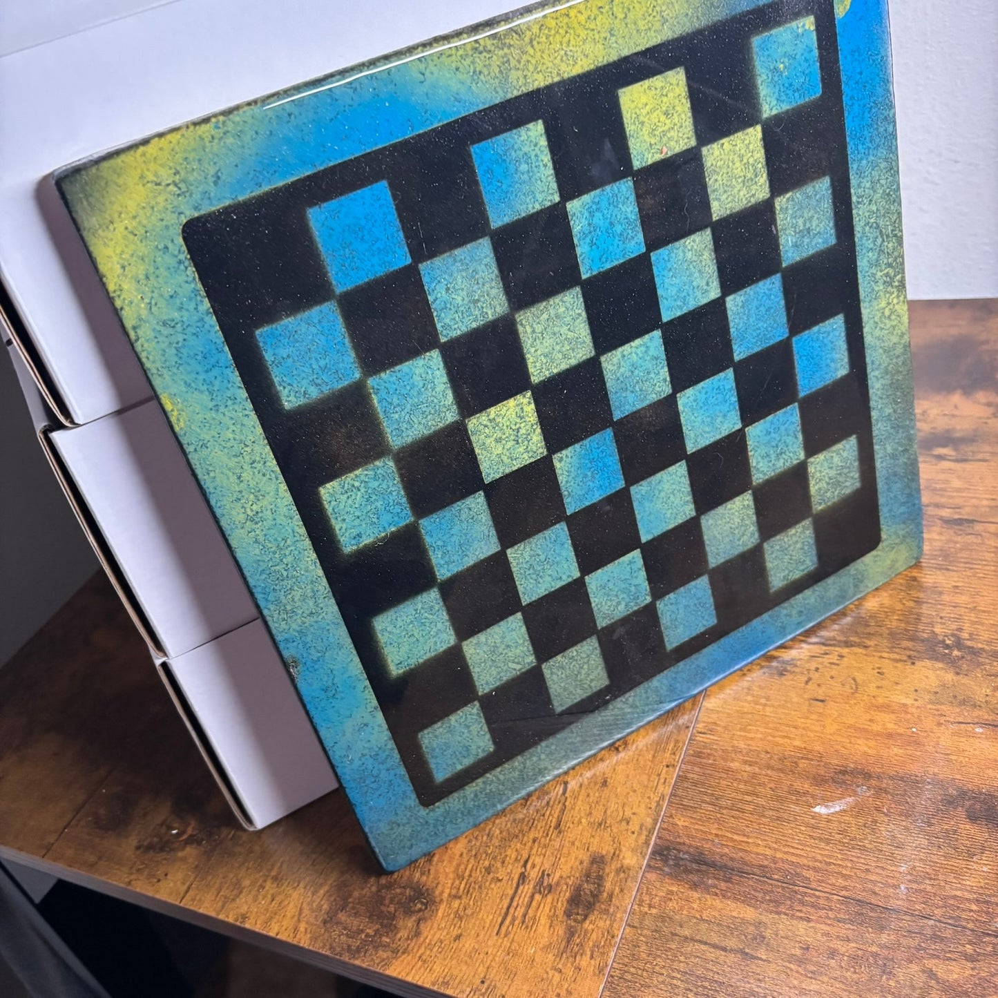 Greenish Blue & Black - Resin Coated Chess Board