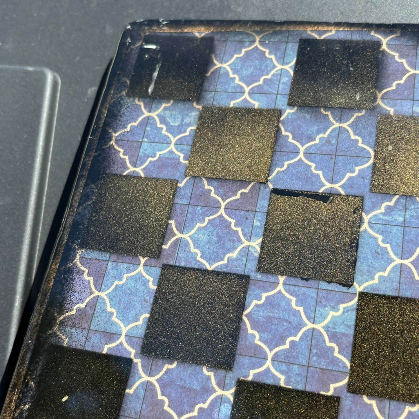 Golden Vintage Blue - Resin Coated Chess Board