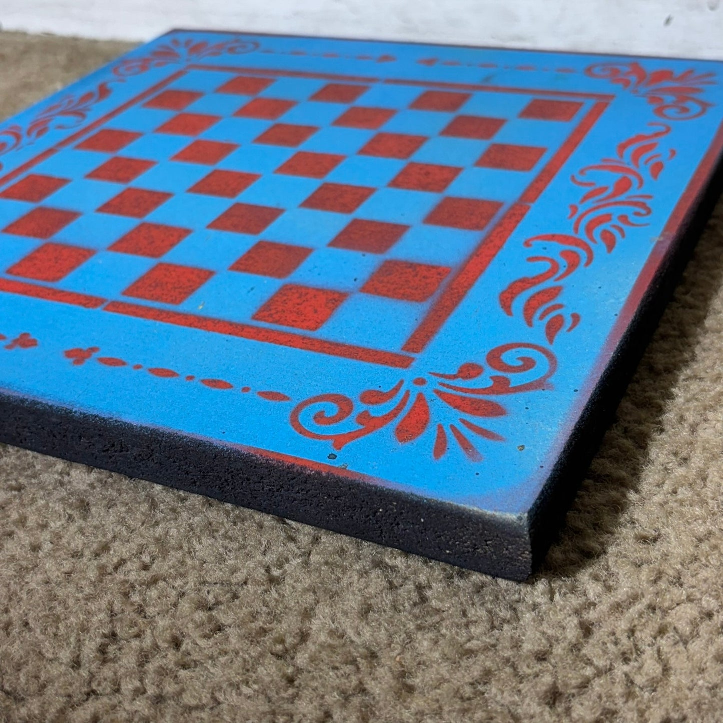 Red & Blue - Painted Chess Board