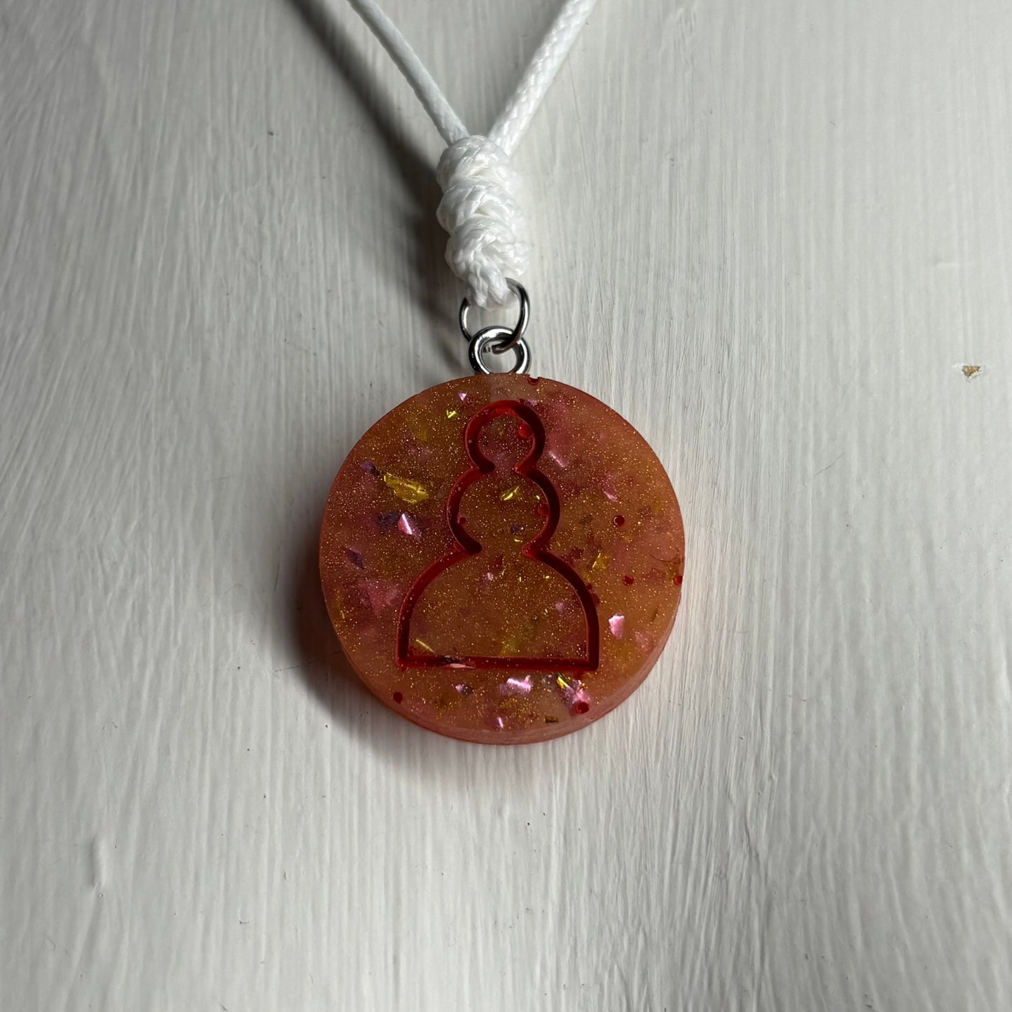 Orange Fire Pawn - Handmade Resin Chess Necklace