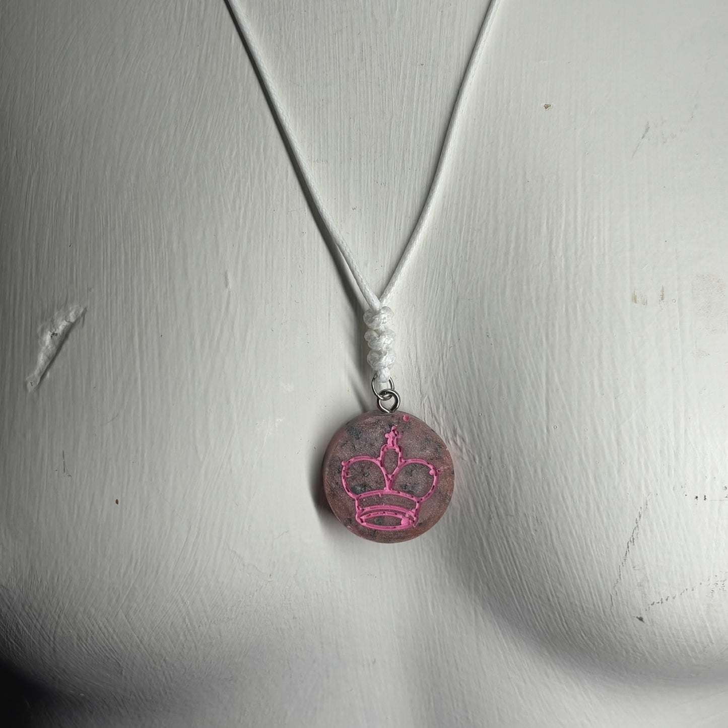 Patterned Pink King - Handmade Resin Chess Necklace