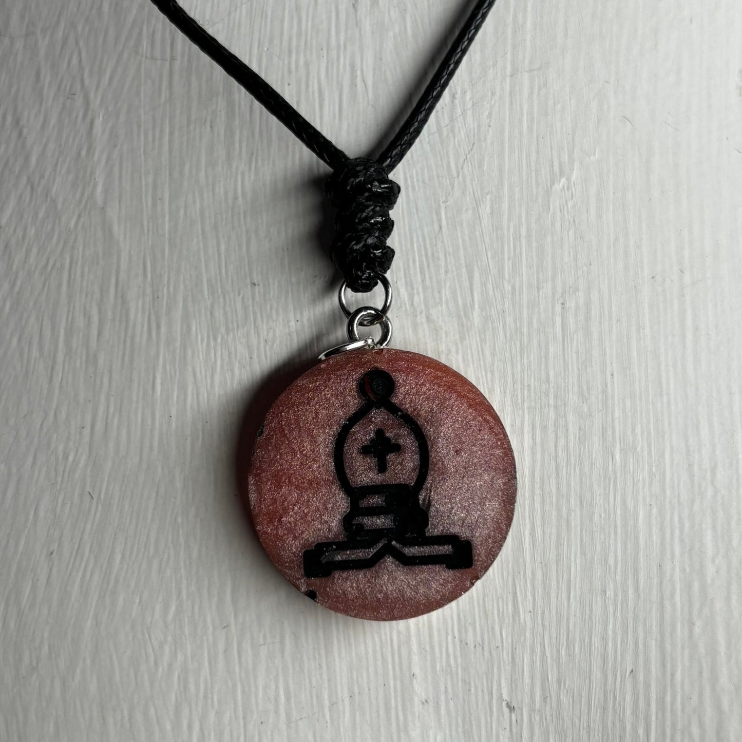 Dark Peach Bishop - Handmade Resin Chess Necklace