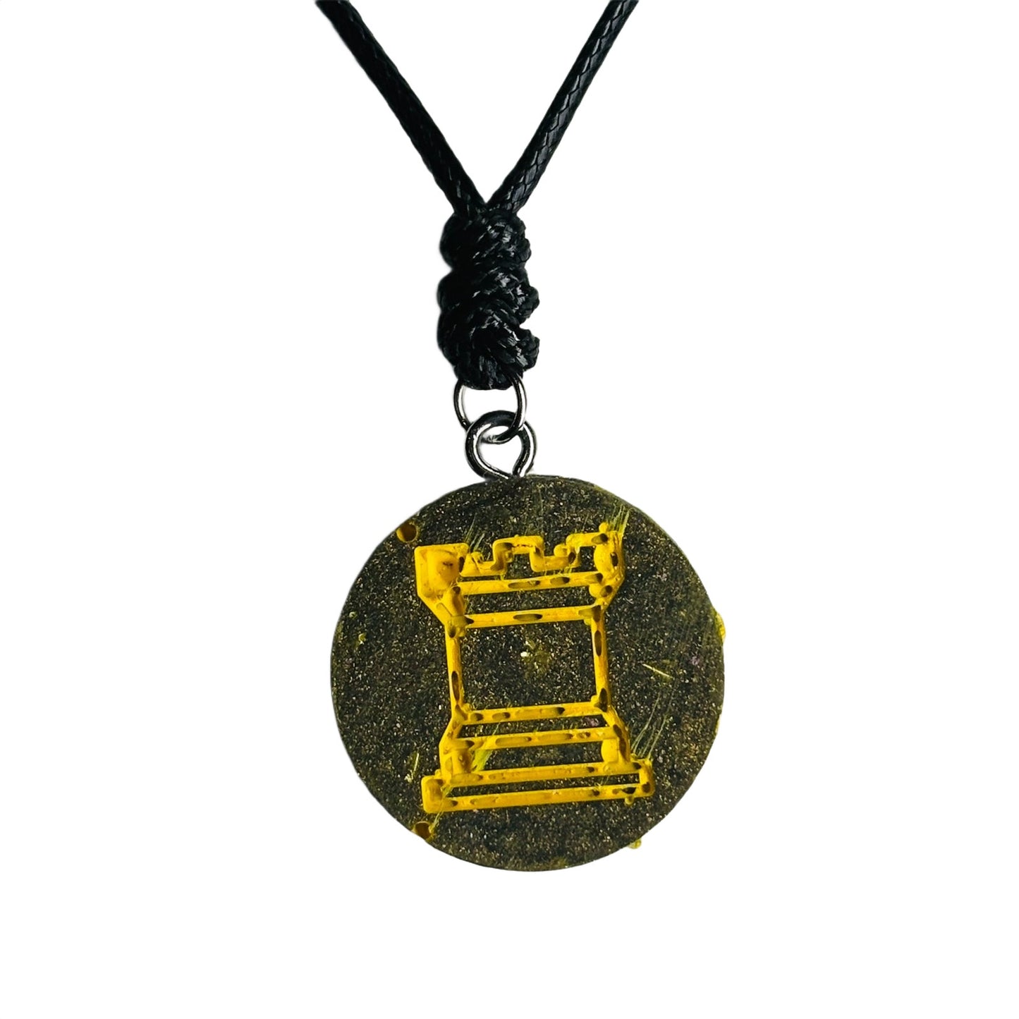Navy Green Rook - Handmade Resin Chess Necklace