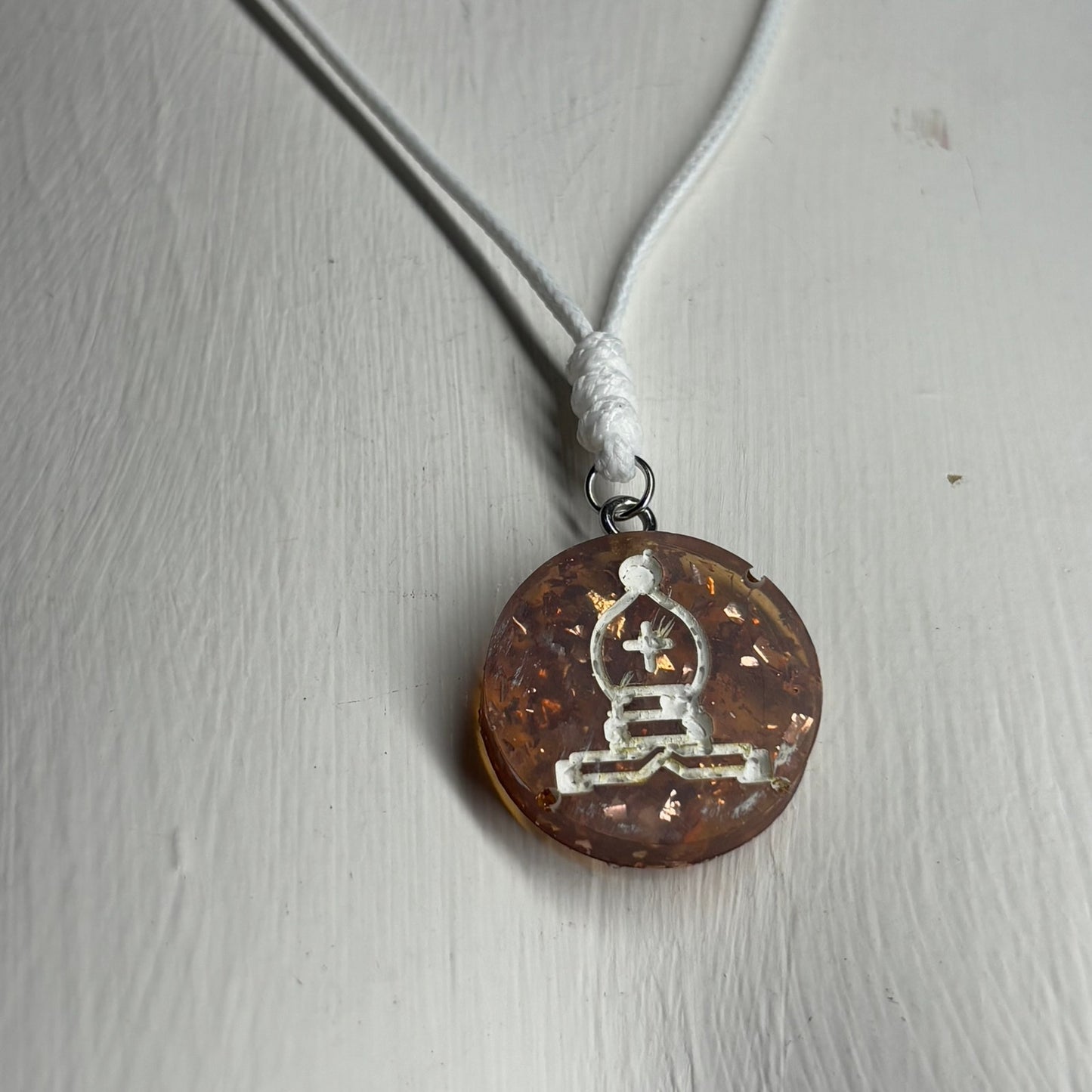 Amber Colored Bishop - Handmade Resin Chess Necklace