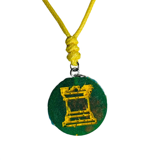 Green Crystal Rook - Handmade Resin Chess Necklace