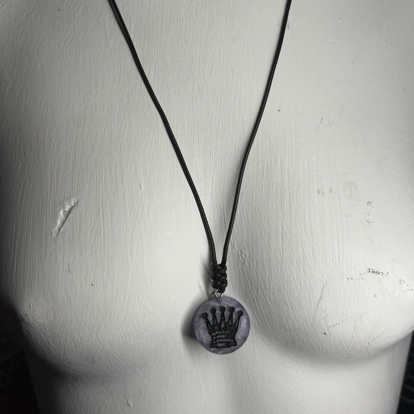 Midnight Purple Queen - Handmade Resin Chess Necklace - Flat Edition